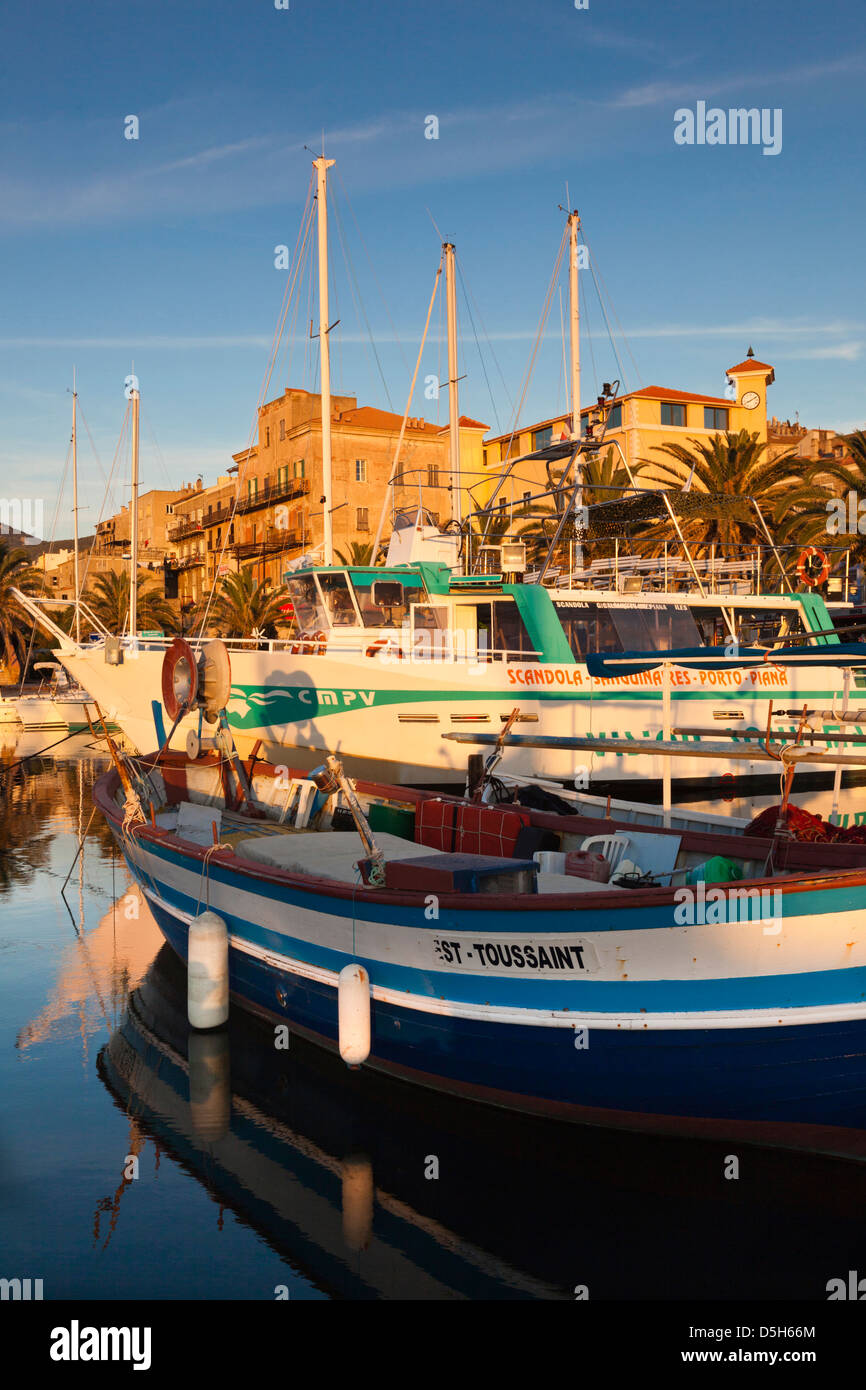 France, Corsica, Propriano, town marina, sunset Stock Photo