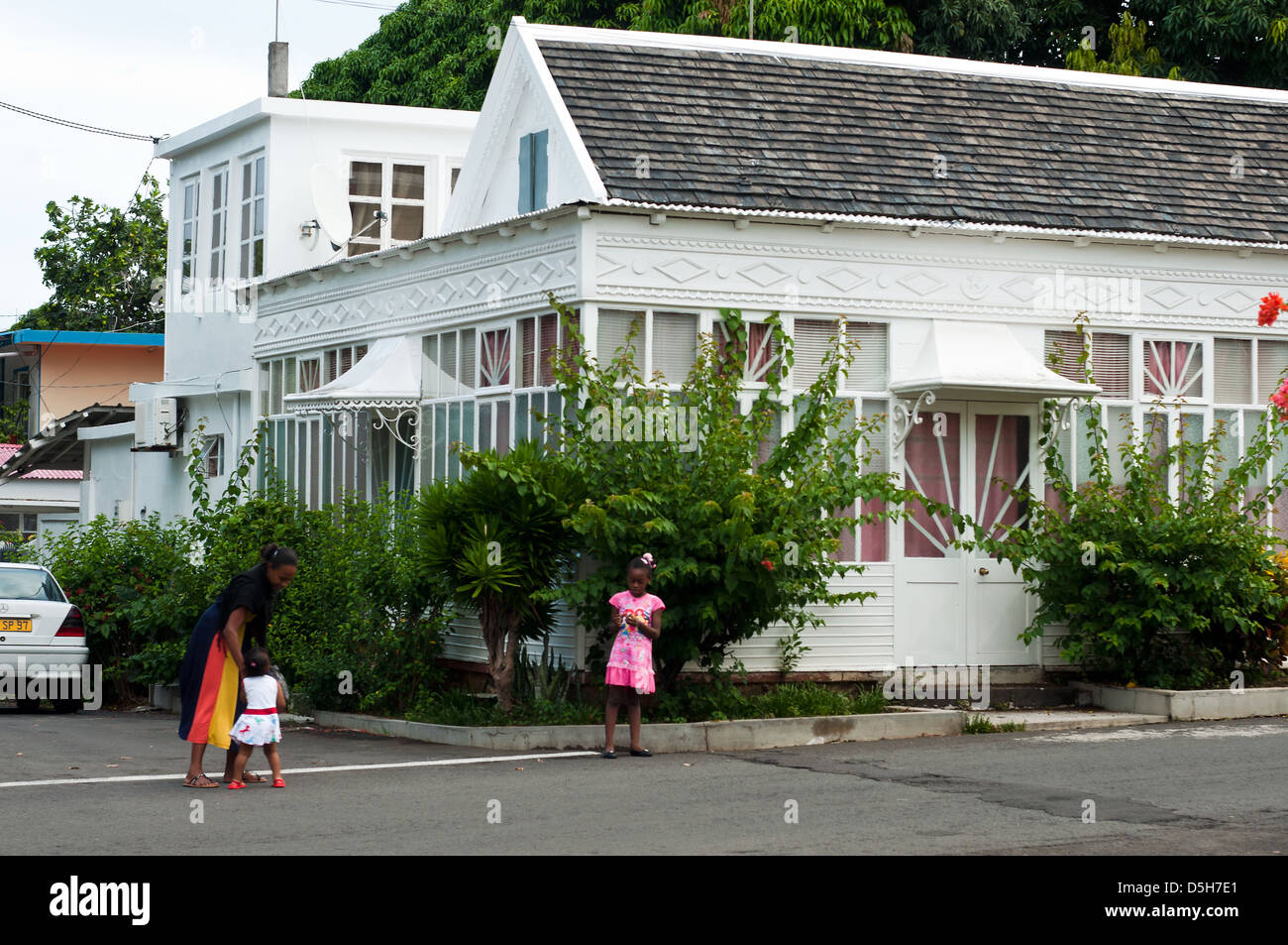 creole house and street scene, mahebourg, mauritius Stock Photo Alamy