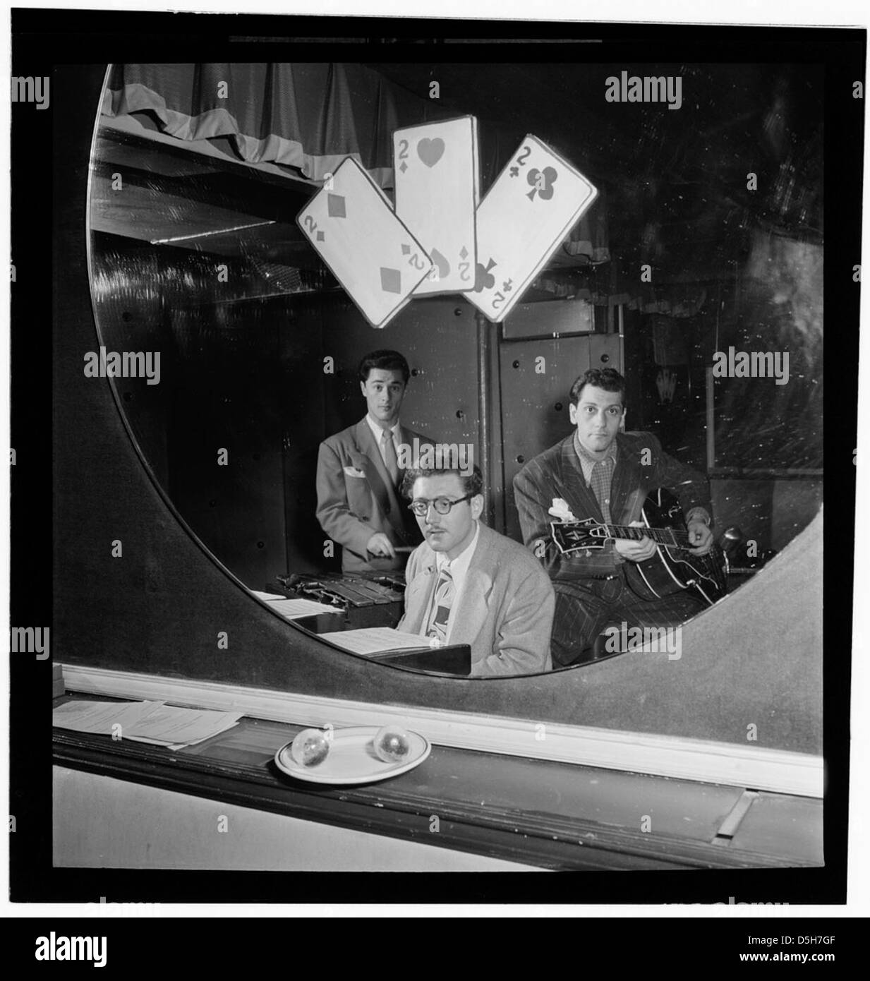 [Portrait of Terry Gibbs, Harry Biss, and Bill (Buddy) De Arango, Three Deuces, New York, N.Y., ca. June 1947] (LOC) Stock Photo