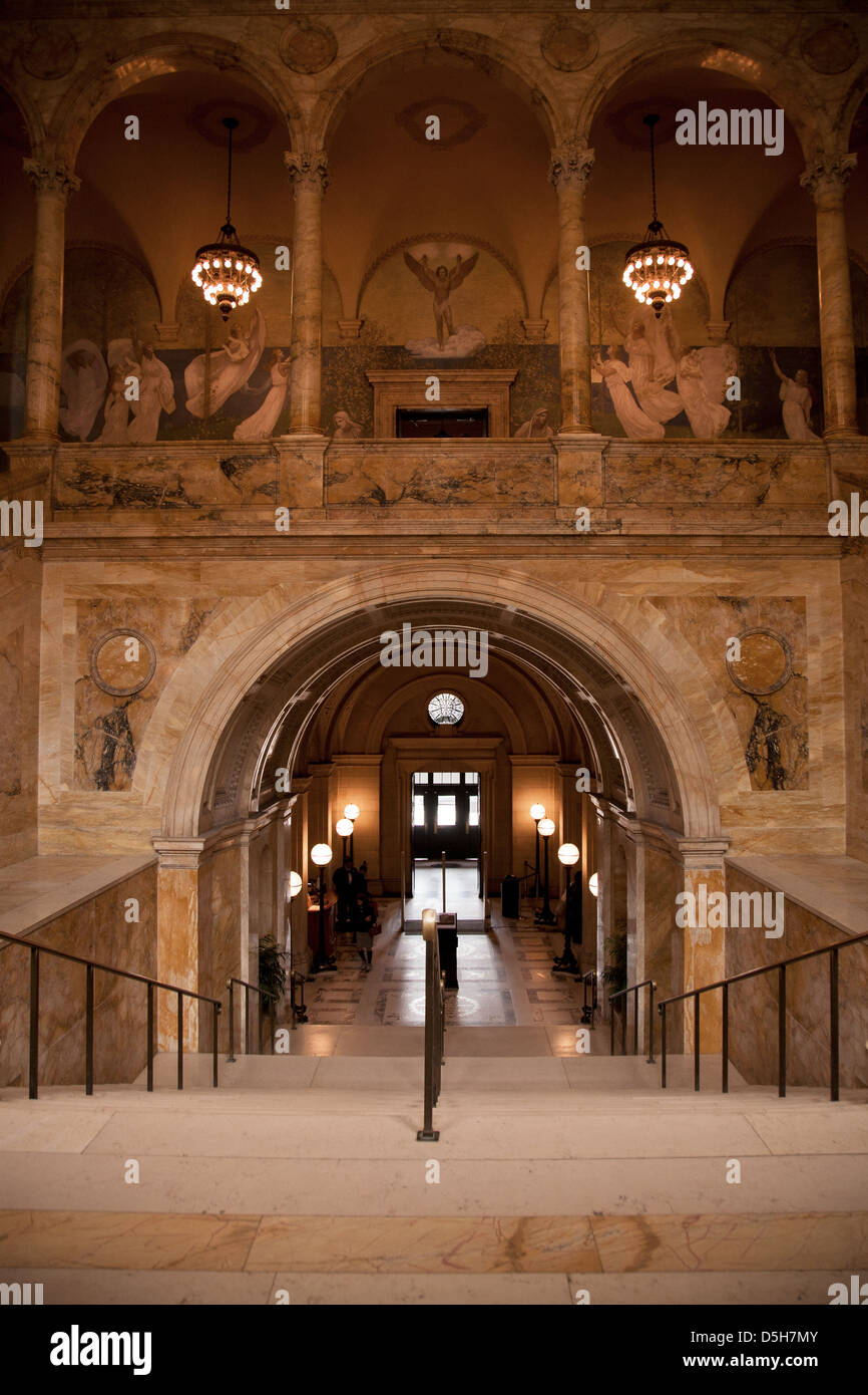 Interior walkway of historic Boston Public Library, McKim Building, Boston, MA Stock Photo