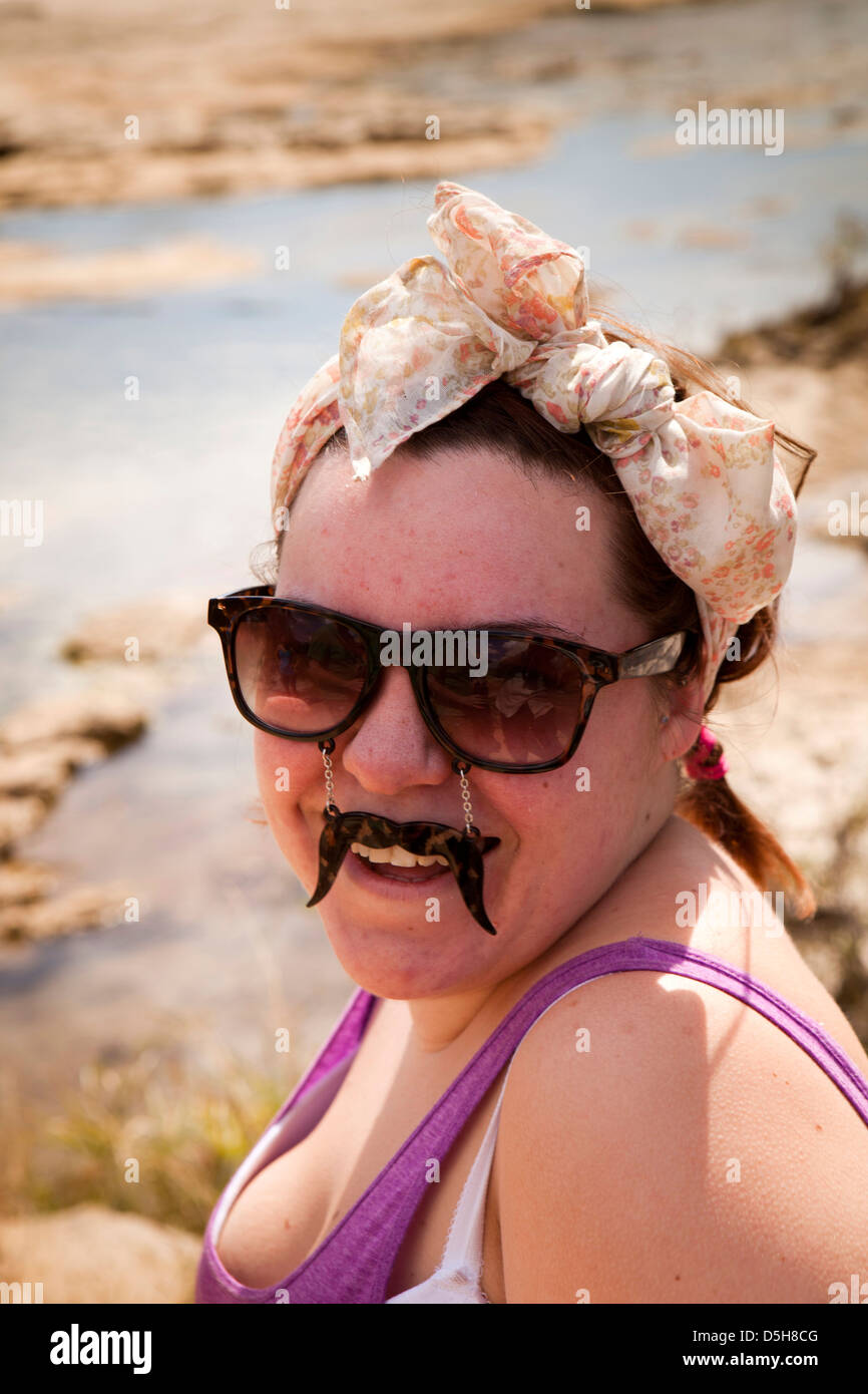 Madagascar, Operation Wallacea, Opwall student with comedy moustache glasses Stock Photo