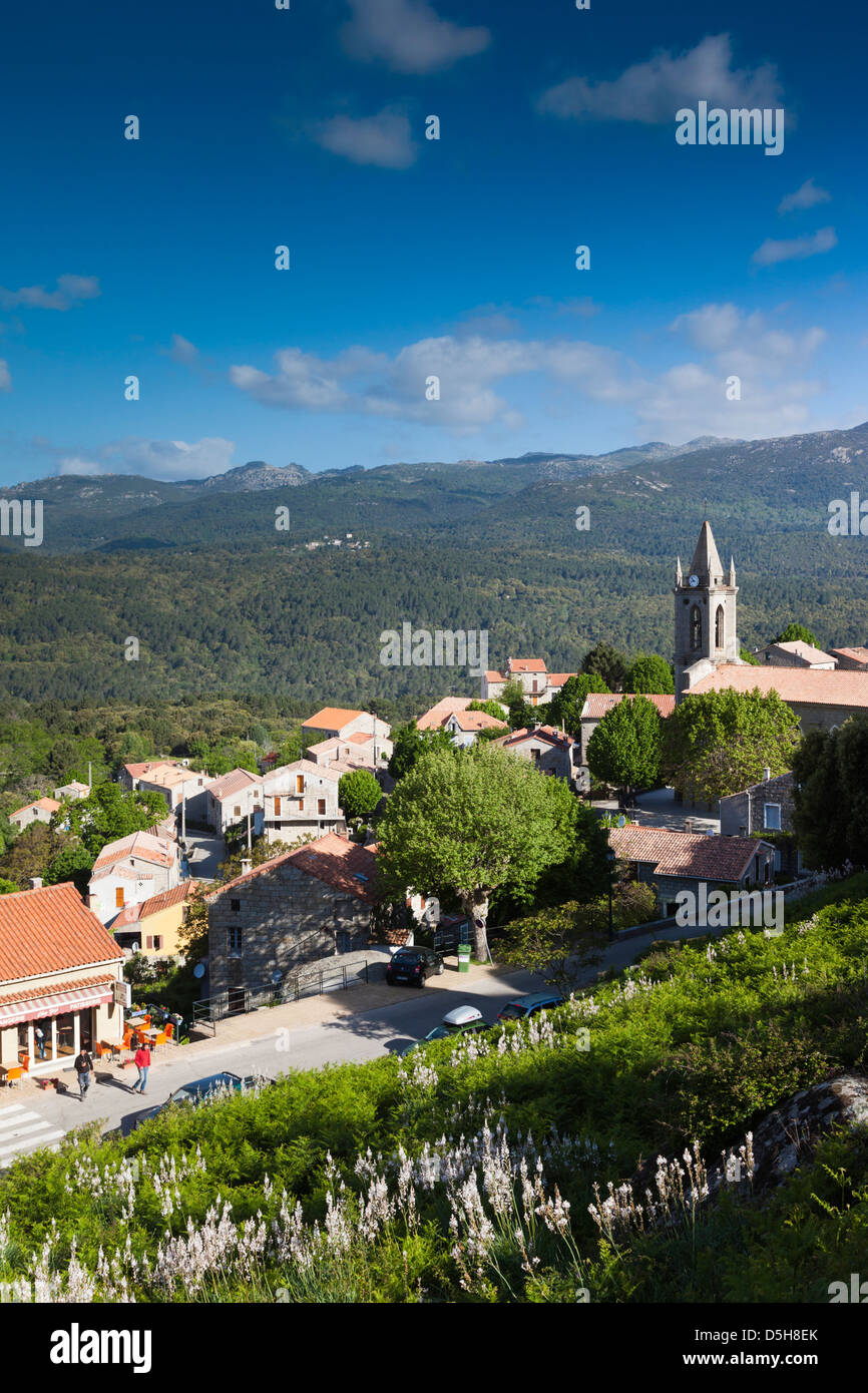 France, Corsica, La Alta Rocca, Zonza, elevated town view Stock Photo