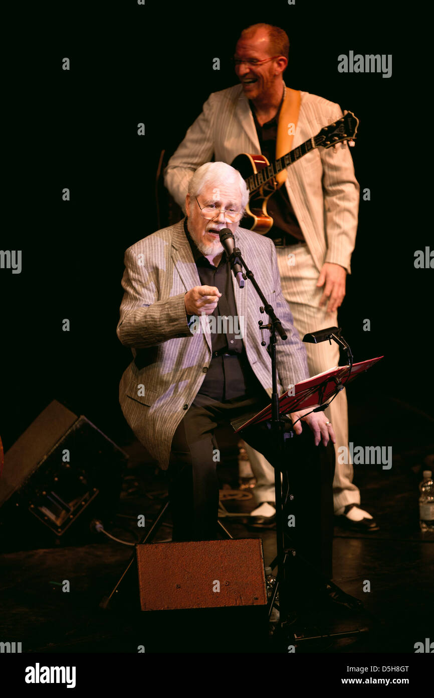 The German-American singer Bill Ramsey (1) performs with Joerg Seidel their program 'A tribute to the Coles: Nat Cole & Cole Porter' during a concert at the Wintergarten Theater in Berlin, Germany, 02 April 2013. Photo: Joerg Carstensen Stock Photo