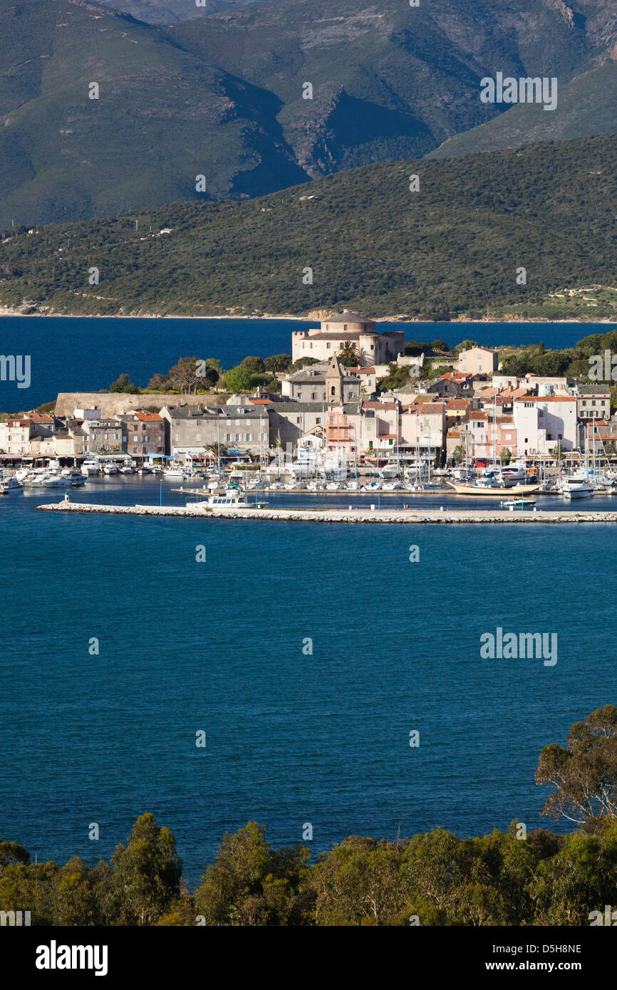 France, Corsica, Le Nebbio, St-Florent, elevated port view Stock Photo