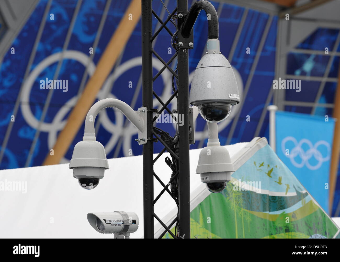 Surveillance cameras pictured in front of the ice speed skating hall