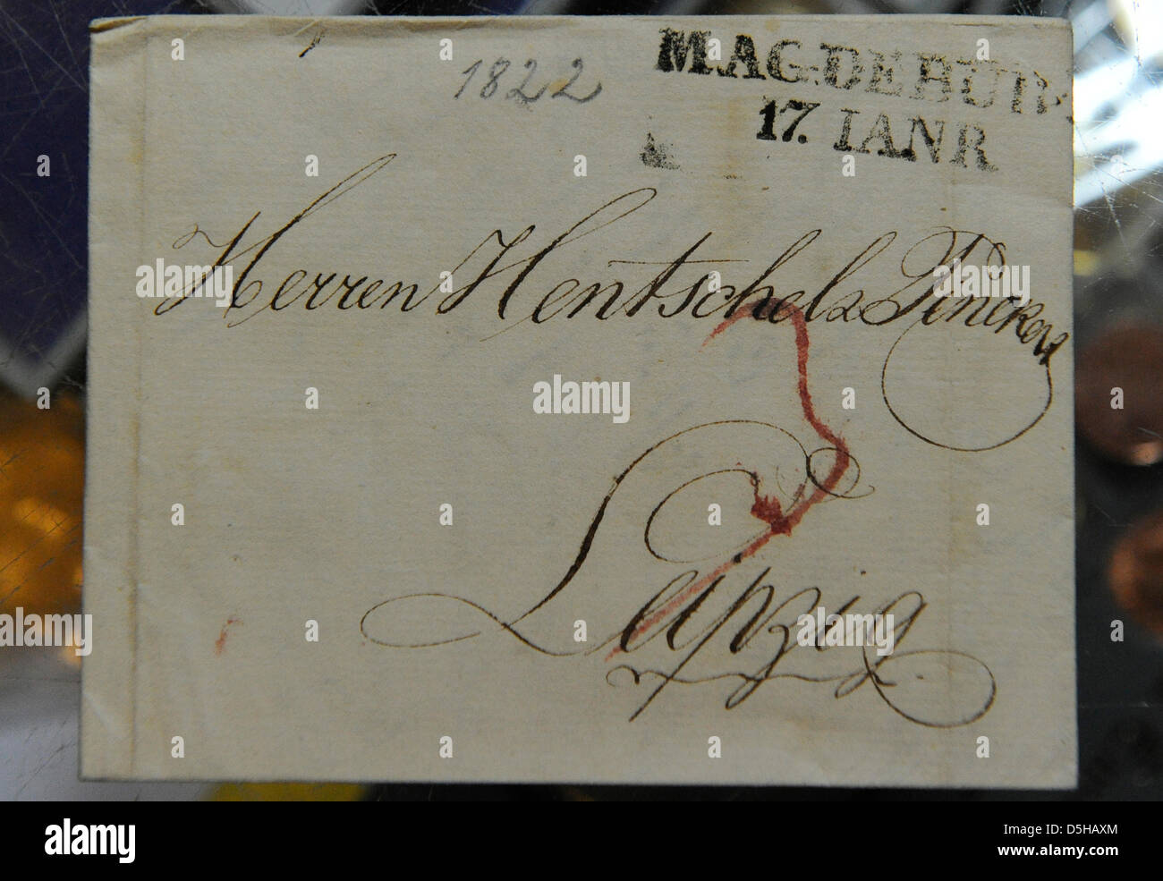 A historic letter from 1822 pictured in a post stamp shop in Berlin ...