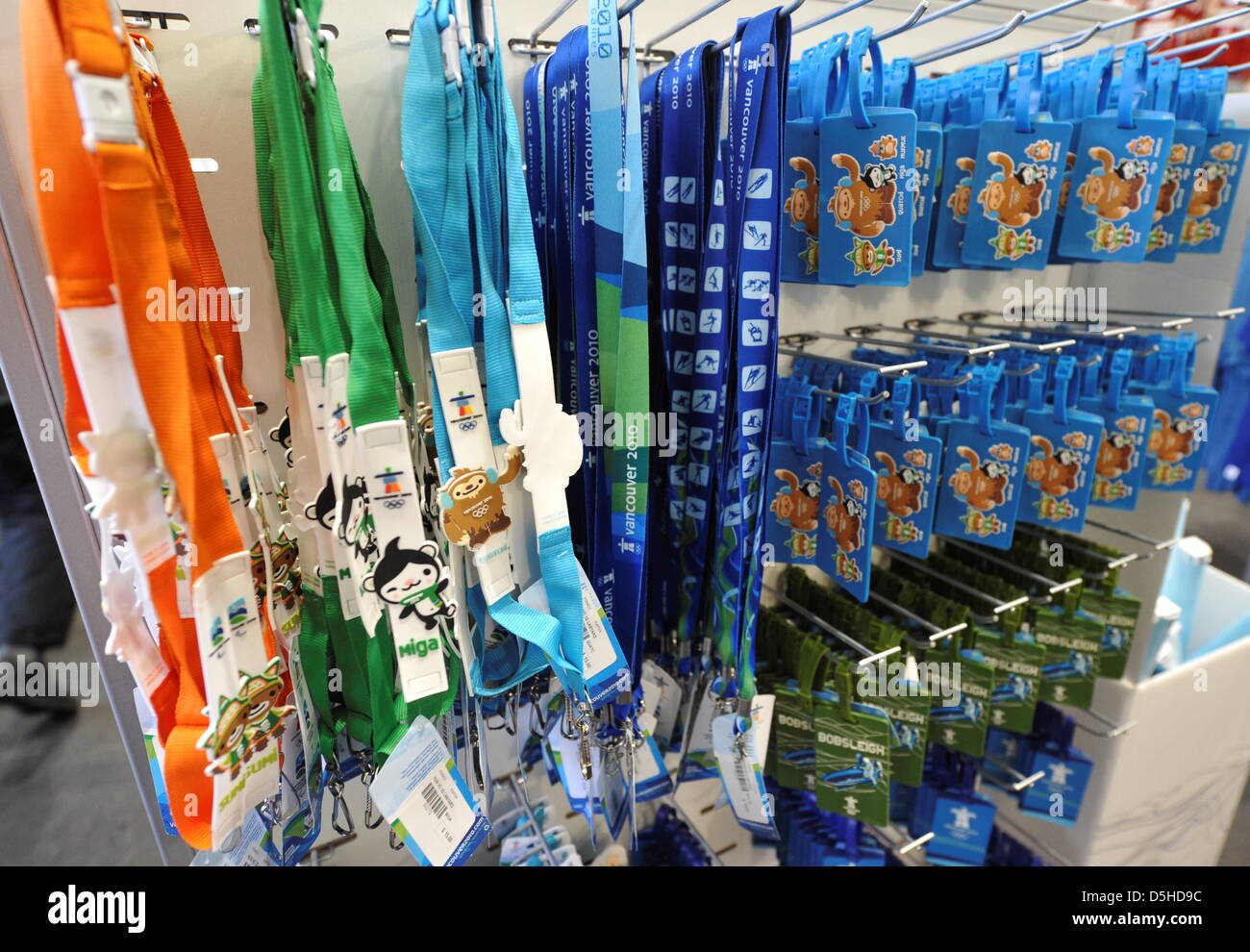 Souvenirs are displayed in a souvenir shop in the Whistler Athletes Village in advance of the