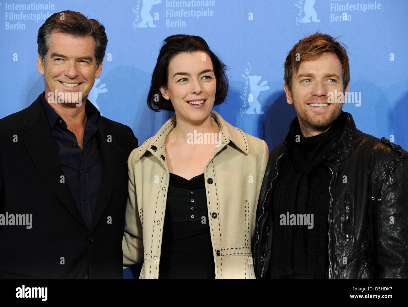 US actor Pierce Brosnan (L-R), British actress Olivia Williams and Scottish actor Ewan McGregor attend the photocall of the film 'The Ghost Writer' during the 60th Berlinale international film festival on Friday 12 February 2010 in Berlin. The festival runs until 21 Febuary 2010. Photo: Tim Brakemeier dpa/lbn Stock Photo