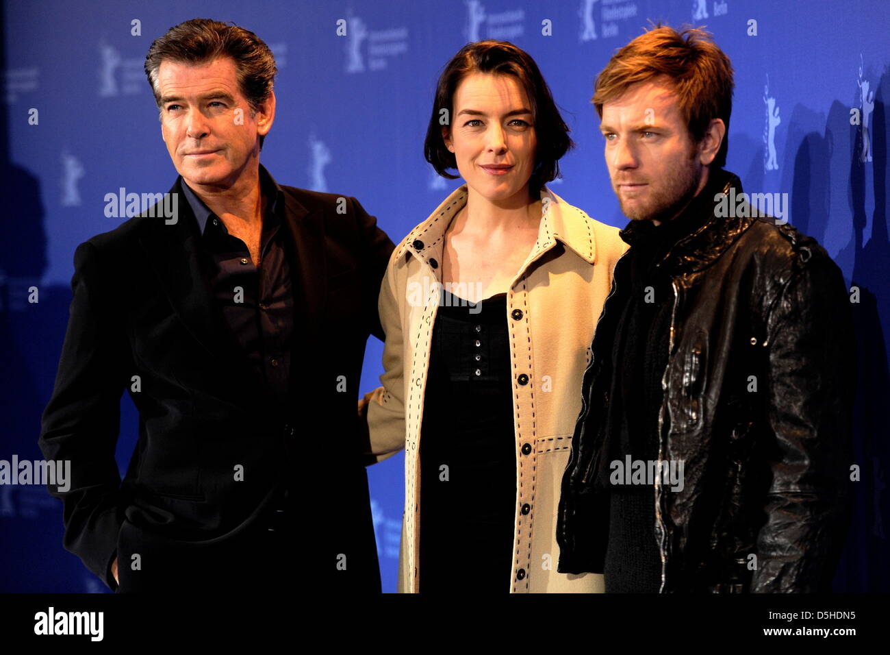 US actor Pierce Brosnan (l-r), British actress Olivia Williams and Scottish actor Ewan McGregor attend the photocall for the film 'The Ghost Writer' running in competion during the 60th Berlinale international film festival Friday, 12 February 2010 in Berlin. Photo: Marcus Brandt dpa/lbn Stock Photo