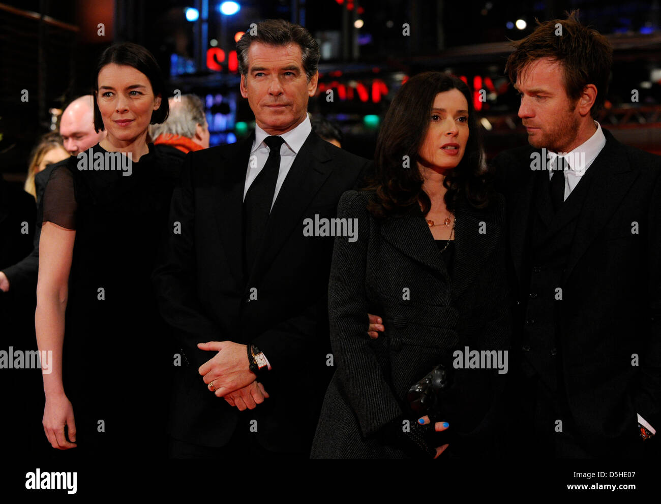 Irish actor Pierce Brosnan (2l), British actress Olivia Williams (l), Scottish actor Ewan McGregor and his wife Eve Mavrakis arrives for the premiere of the film 'The Ghost Writer' during the 60th Berlinale International Film Festival in Berlin, Germany, Friday 12 February 2010. Photo: Soeren Stache dpa/lbn Stock Photo