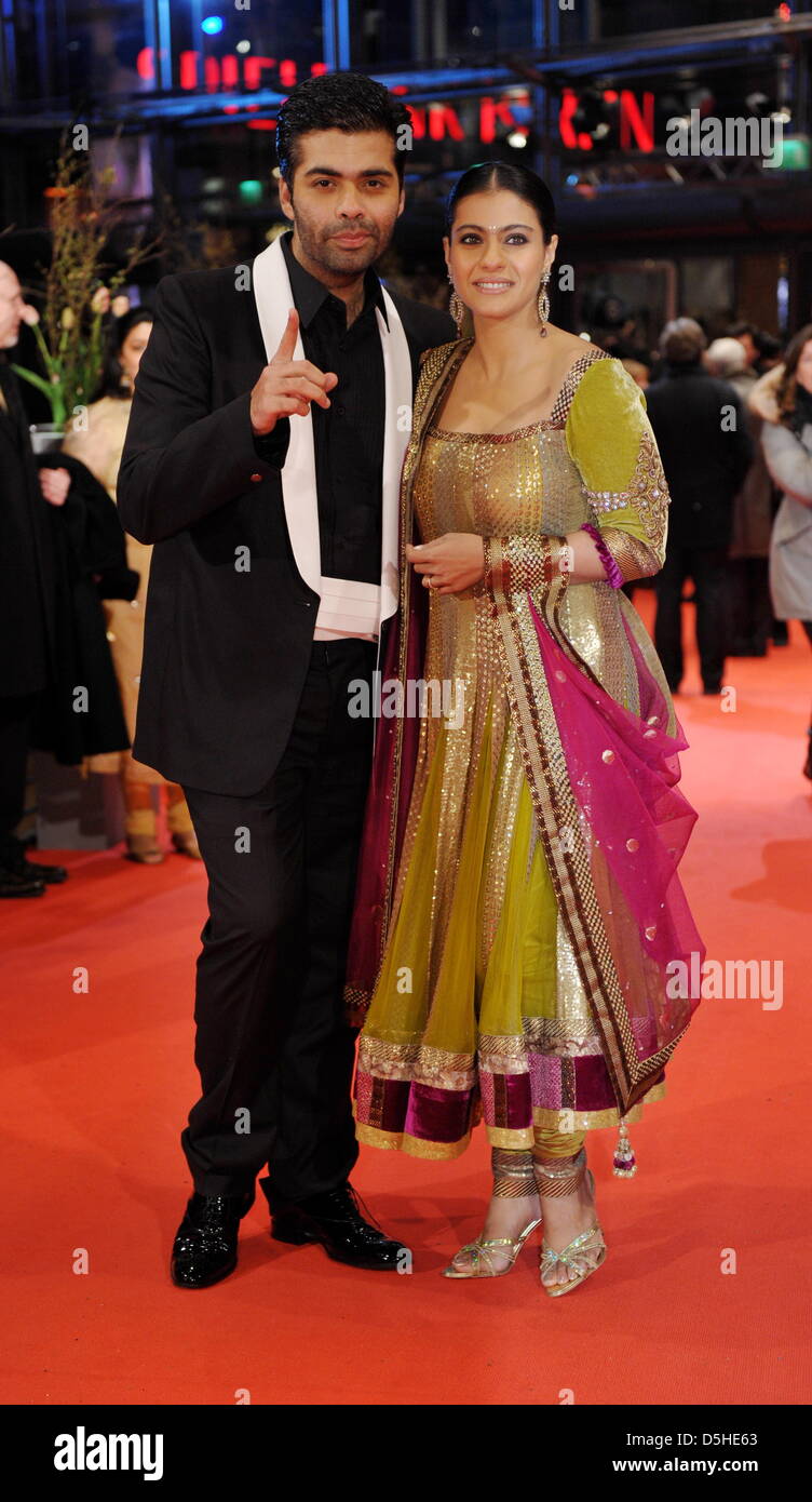 Indian actress Kajol Devgan and Indian director Karan Johar arrive for the premiere of the film 'My Name Is Khan' during the 60th Berlinale International Film Festival in Berlin, Germany, Friday 12 February 2010. Photo: Arno Burgi dpa/lbn Stock Photo