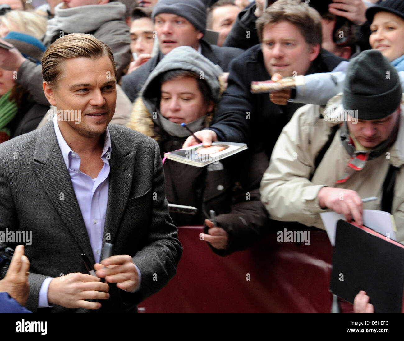 US actor Leonardo DiCaprio arrives at the 60th Berlinale International Film Festival in Berlin, Germany, Saturday, 13 Febuary 2010. His film 'Shutter Island' runs in competition. Foto: Arno Burgi dpa/lbn Stock Photo