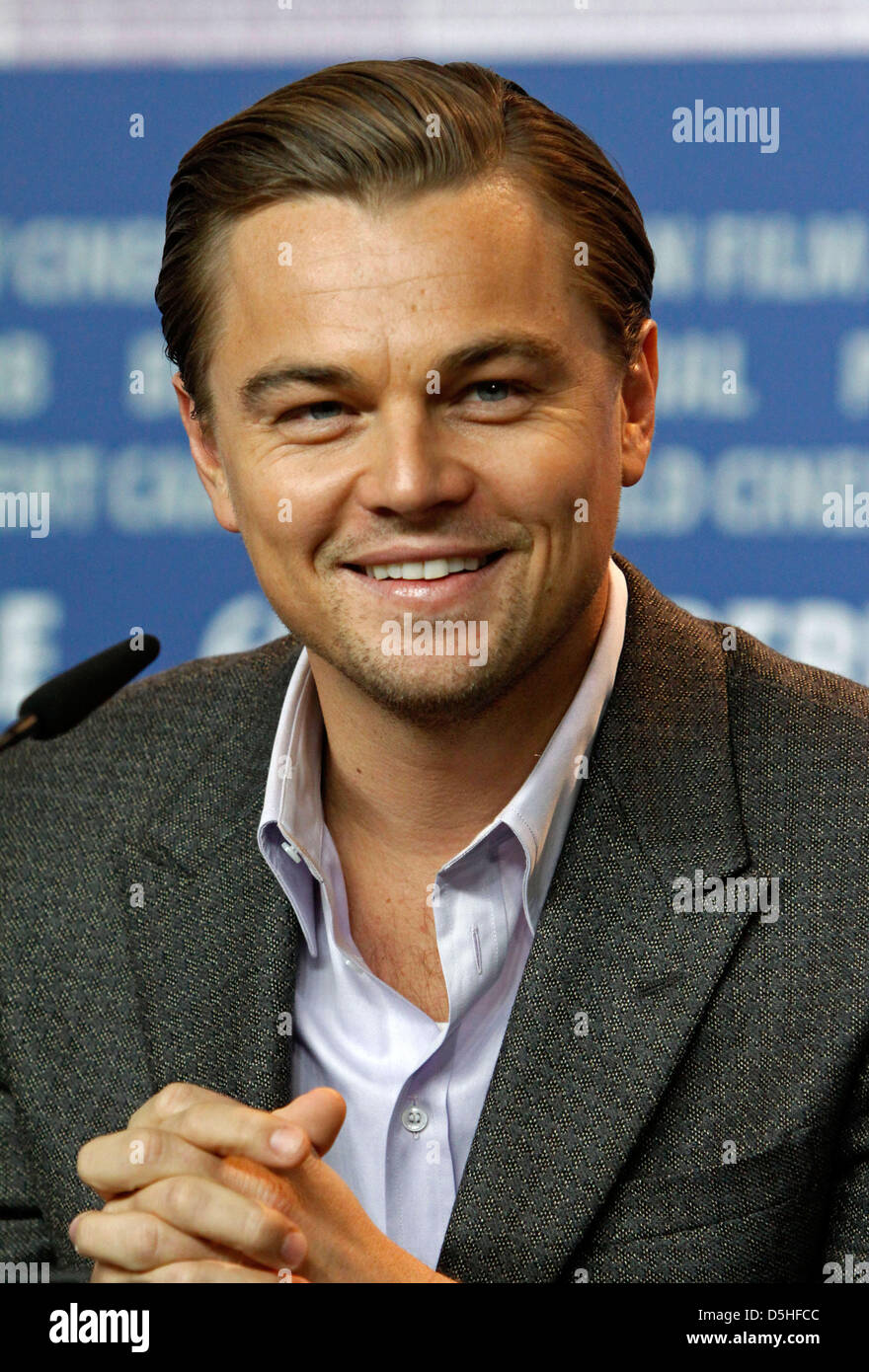 US actor Leonardo DiCaprio attends the press conference for the film 'Shutter Island' during the 60th Berlinale International Film Festival in Berlin, Germany, on Saturday, 13 February 2010. The festival runs until 21 Febuary 2010. Photo: Hubert Boesl Stock Photo