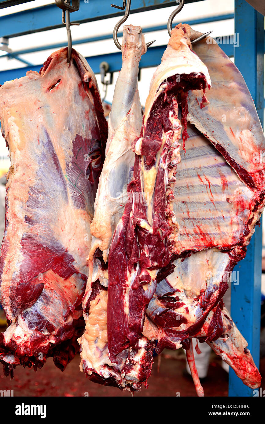 cut of beef hanging resting Stock Photo