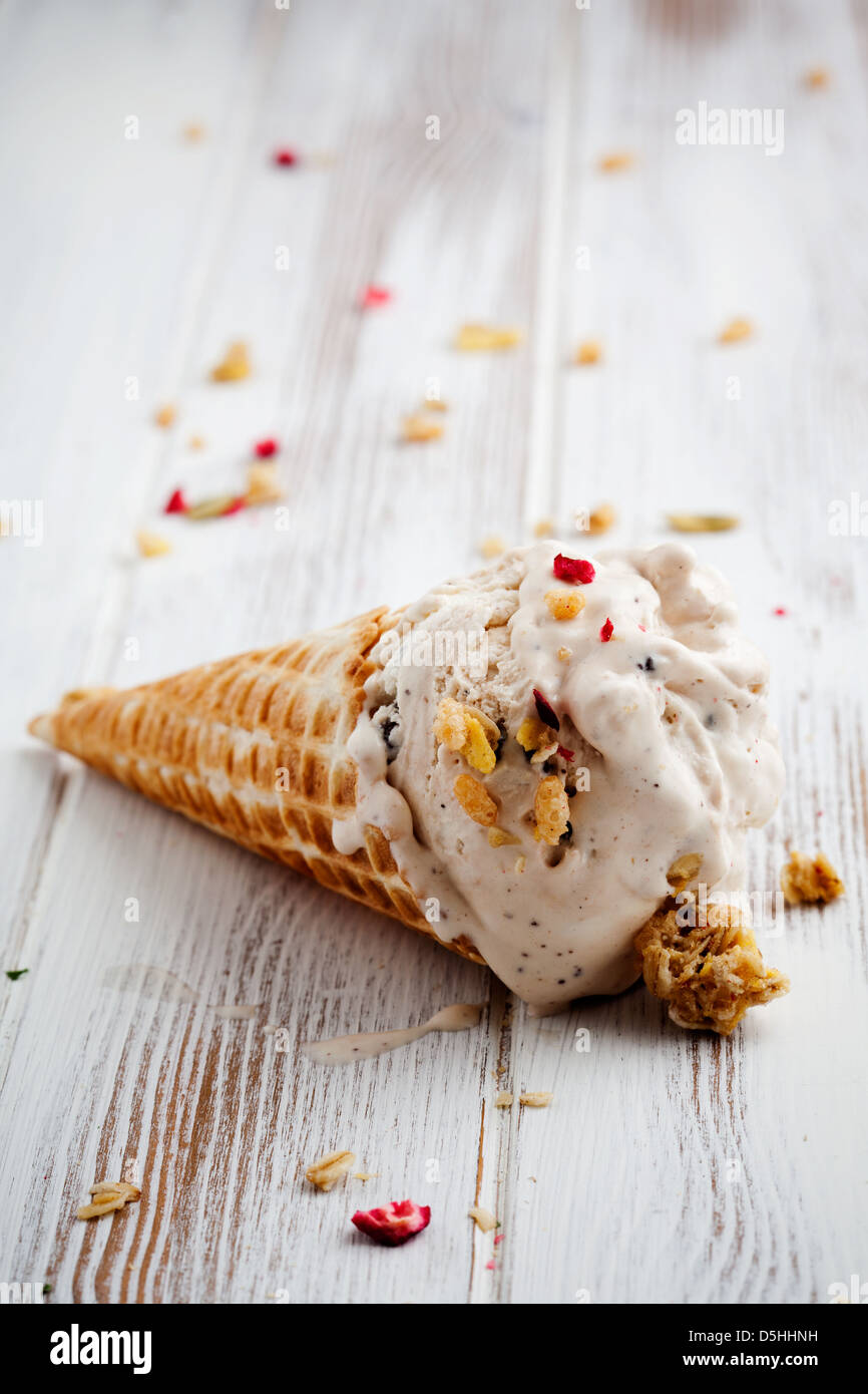 Ice cream with dried fruits and muesli Stock Photo Alamy