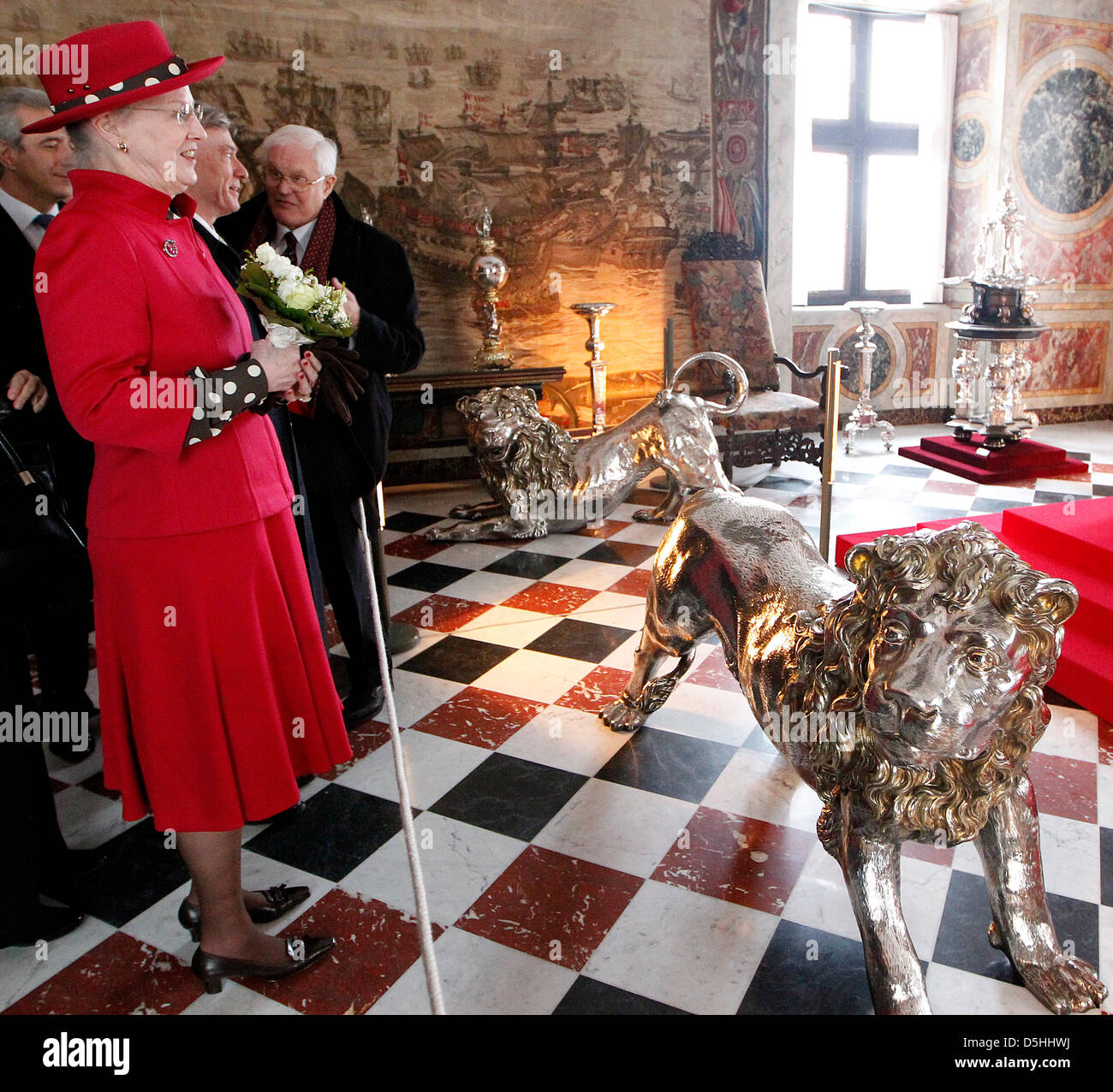 German President Horst Koehler (C) and Danish Queen Margrethe II (front