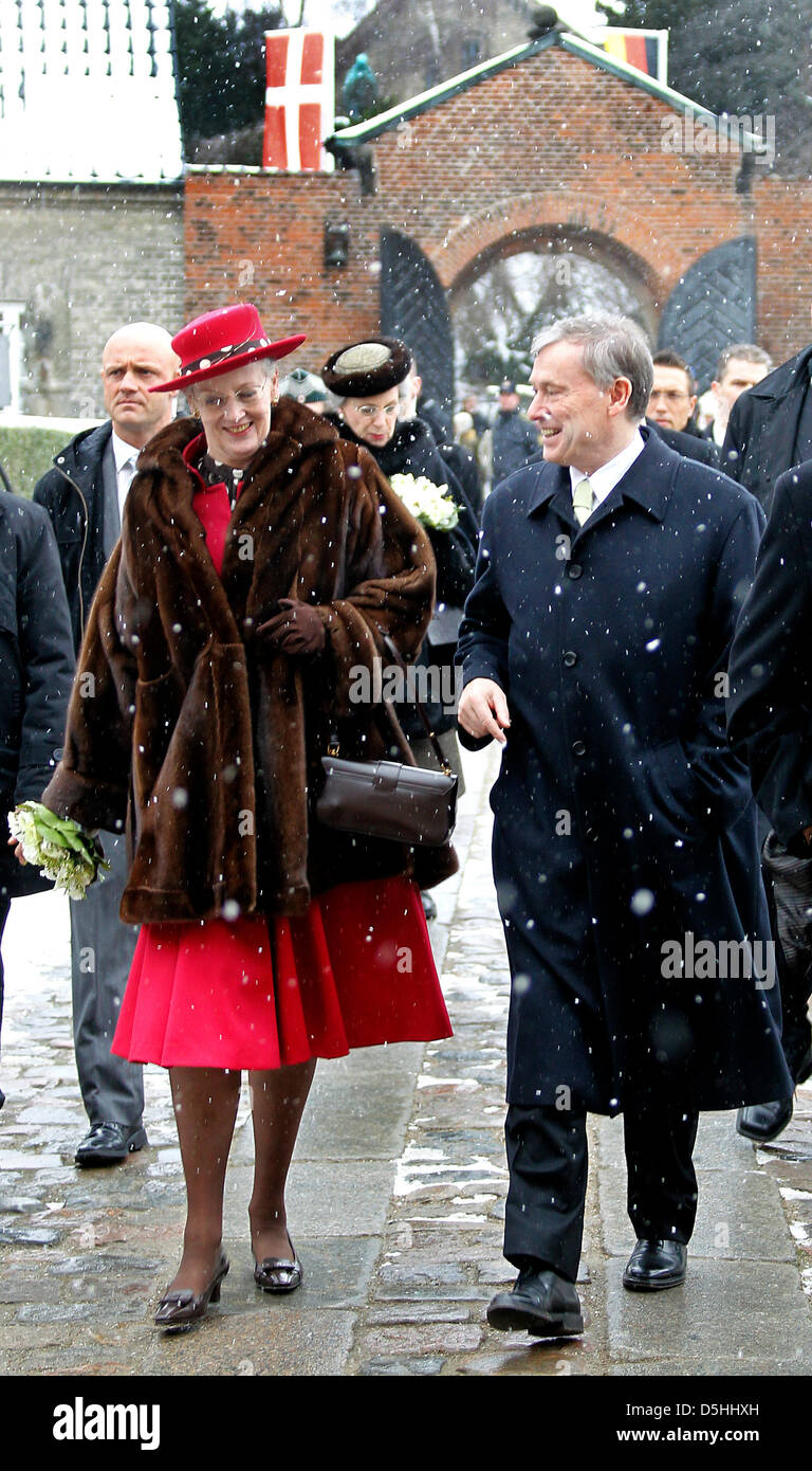 Danish Queen Margrethe II and German President Horst Koehler arrive at