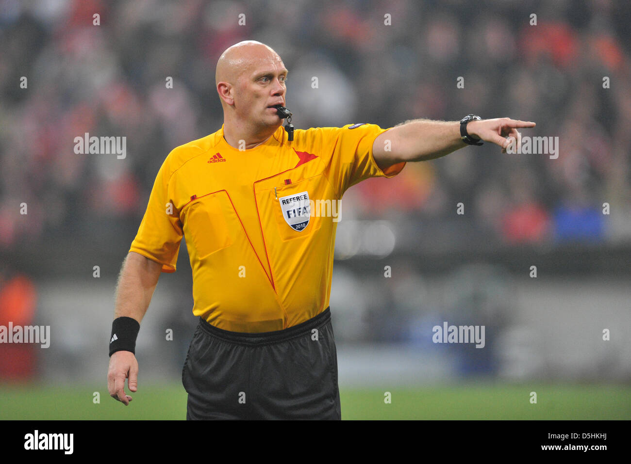 Norwegian referee Tom Henning Ovrebo gestures during the Champions ...