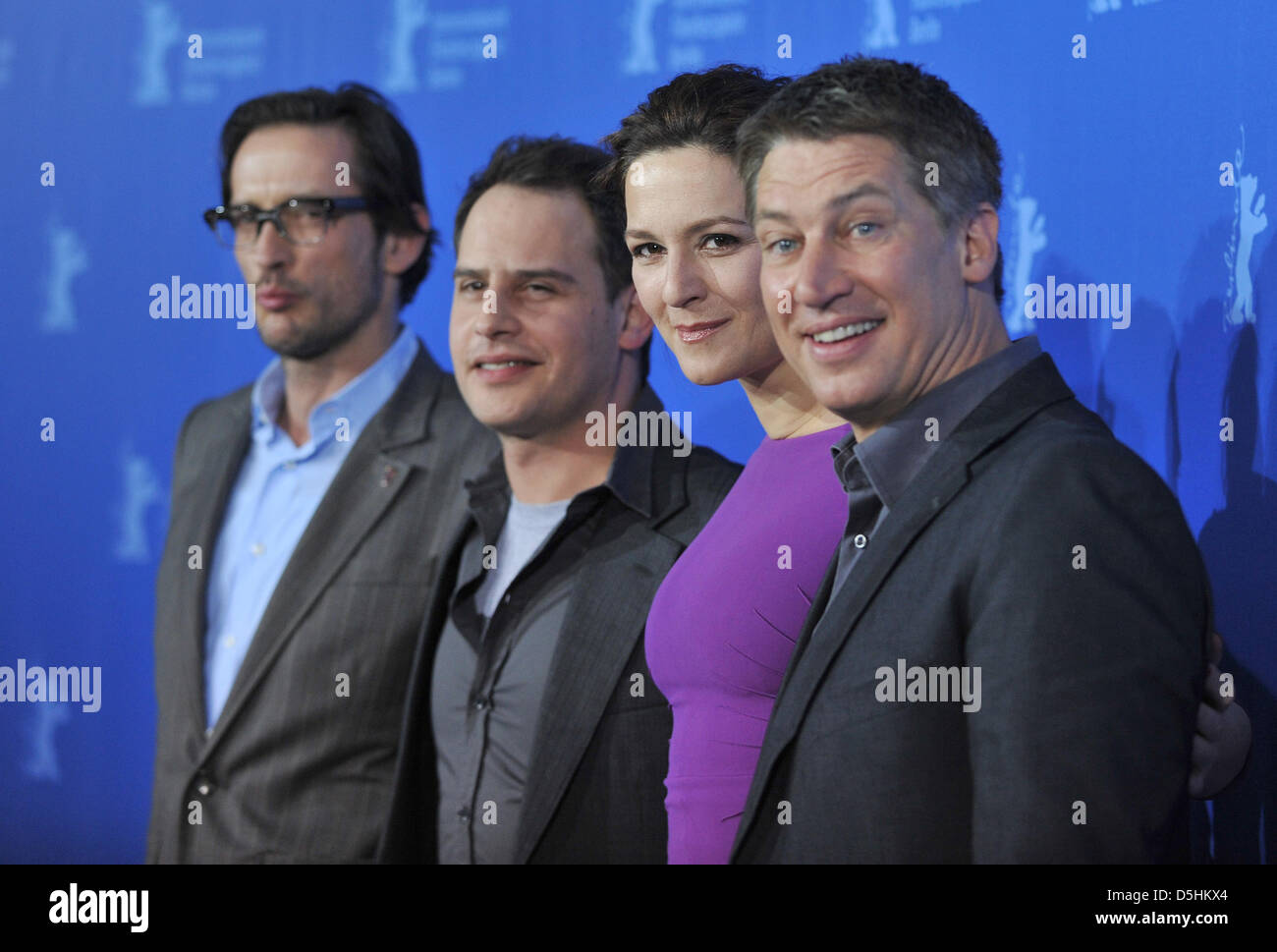 German actors Martina Gedeck, Tobias Moretti (R), director Oskar Roehler (L) and actor Moritz Bleibtreu attend the photocall for the film 'Jew Suss - Rise And Fall' ("Jud Süss - Film ohne Gewissen") running in competition during the 60th Berlinale International Film Festival in Berlin, Germany, on Thursday, 18 February 2010. The festival runs until 21 Febuary 2010. Photo: Jörg Cars Stock Photo