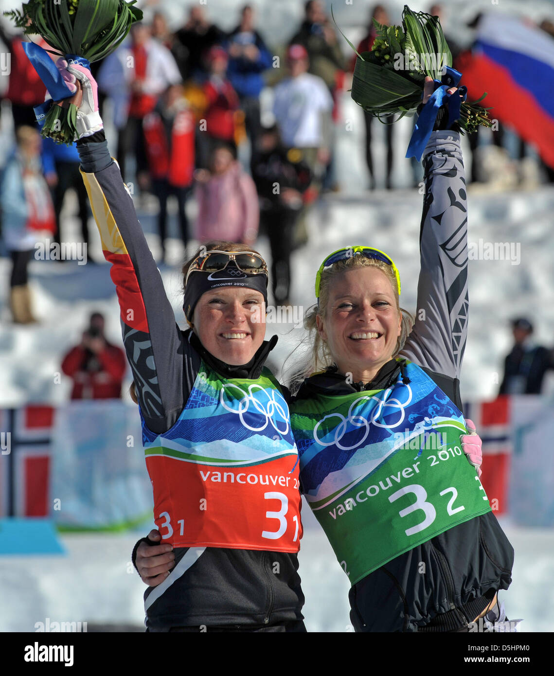 Evi Sachenbacher-Stehle (L) and Claudia Nystad, both of Germany Stock ...