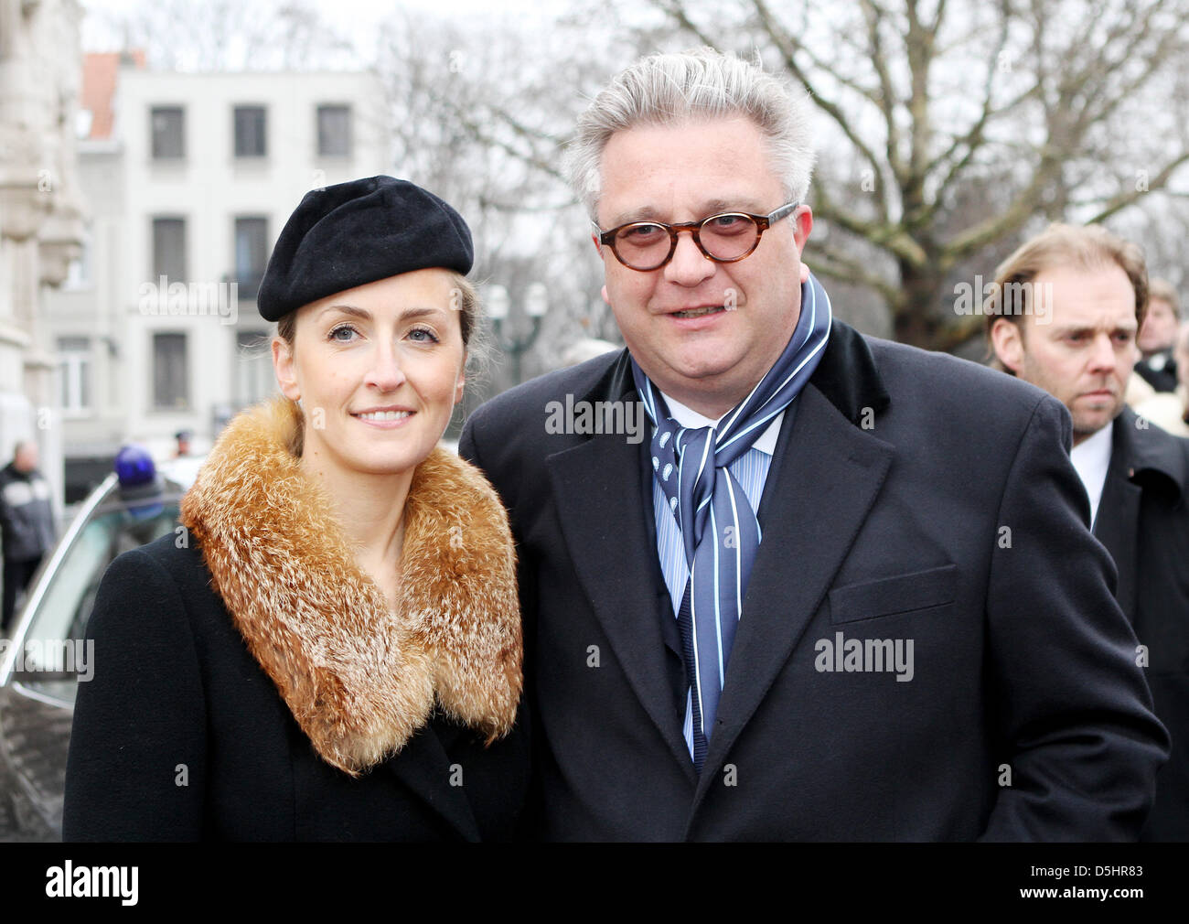 Belgian Prince Laurent (L) is pictured with Princess Claire (R) and her  daughter Princess Louise on the podium during the military parade on the  occasion of Belgium?s National Day in Brussels, Belgium