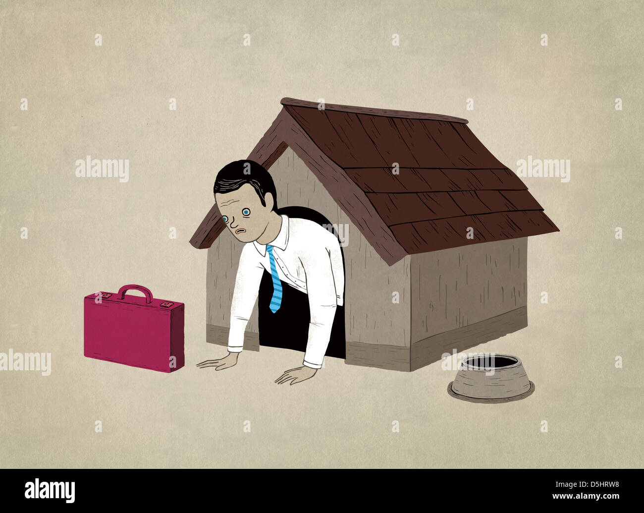 Illustrative image of businessman in dog house representing unemployment Stock Photo
