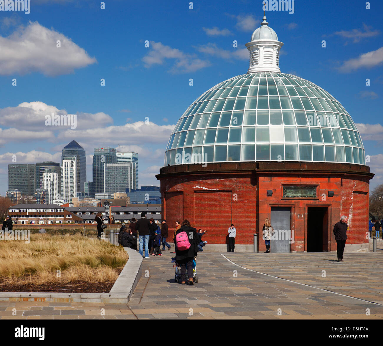 Greenwich foot tunnel entrance dome, crossing under the river Thames. Stock Photo