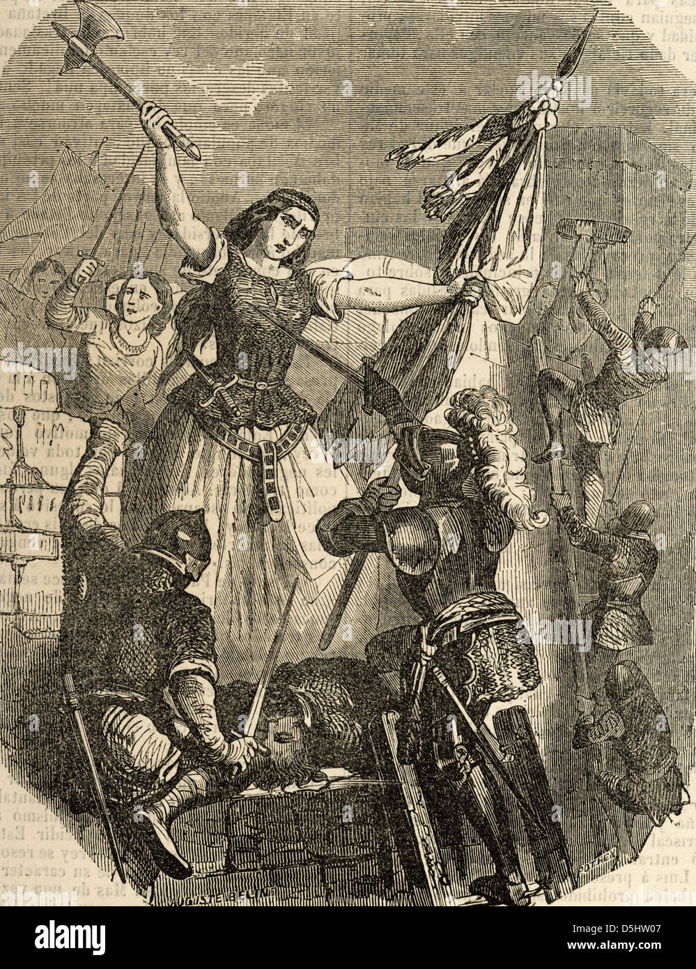 Jeanne Hachette (b.1456). French heroine during the Beauvais site, June 27, 1472. Engraving Stock Photo
