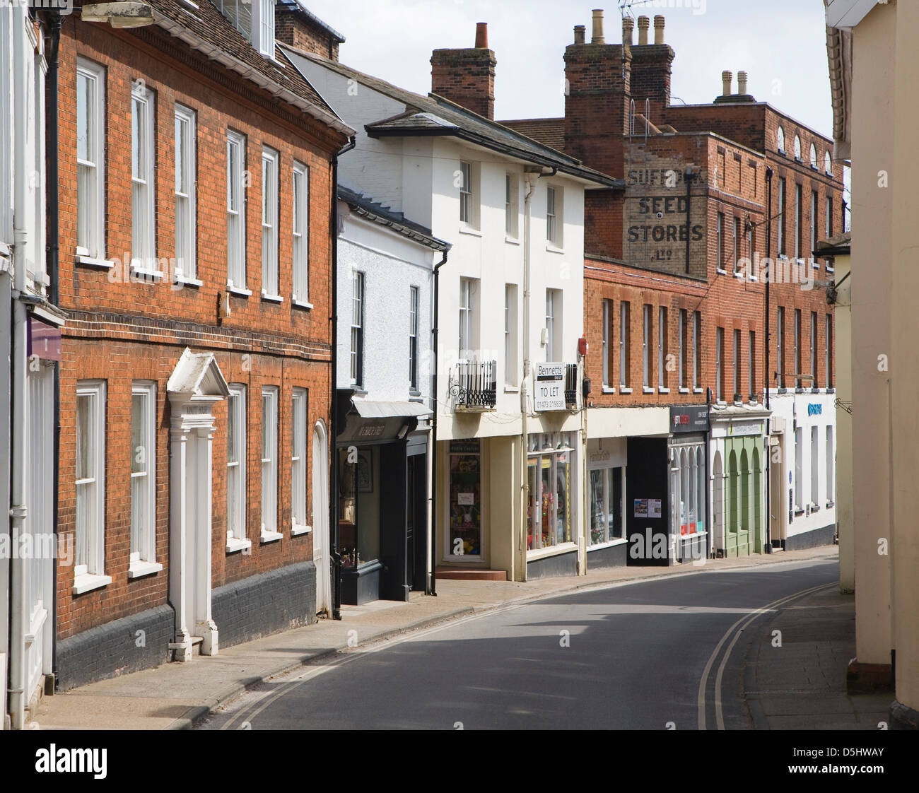 Historic buildings in Church Street, Woodbridge, Suffolk, England Stock
