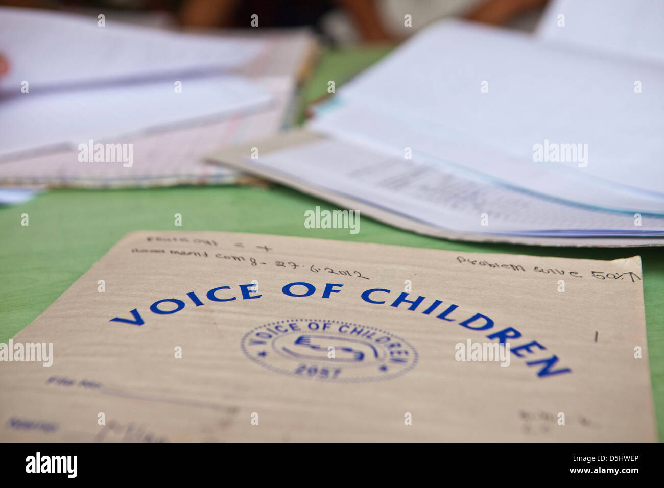 Report in a school class in the Voice of Children rehabilitation center in Nepal. Charity working with kids at risk of abuse. Stock Photo