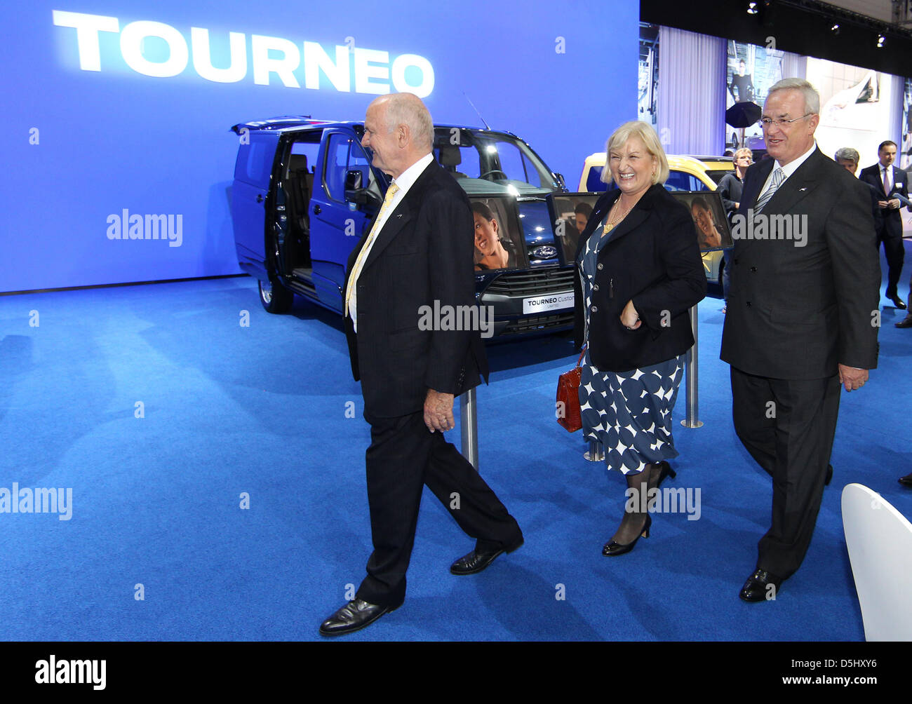 Ferdinand Piech (L-R), chairman of the supervisory board at Volkswagen, Ursula Piech, member of the supervisory board at Volkswagen, and CEO of Volkswagen Martin Winterkorn walk past vehichles at the Ford stand at the IAA Frankfurt Motor Show for commercial vehichles in Hanover, Germany, 18 September 2012. The 64th IAA commercial vehichles fair runs from 20 until 27 September 2012. Stock Photo