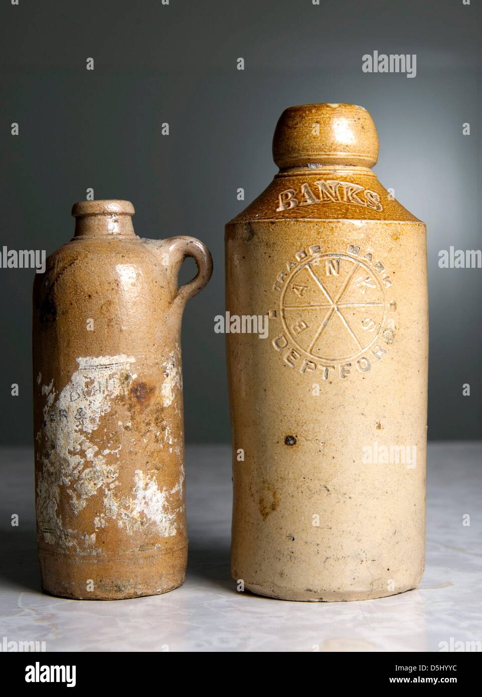 JOHANNEBSURG, SOUTH AFRICA: Newly excavated bottles on March 28, 2013, in Johannesburg, South Africa.  These bottles were found on the Rand Show grounds and date back almost 100 years. (Photo by Gallo Images / City Press / Herman Verwey) Stock Photo