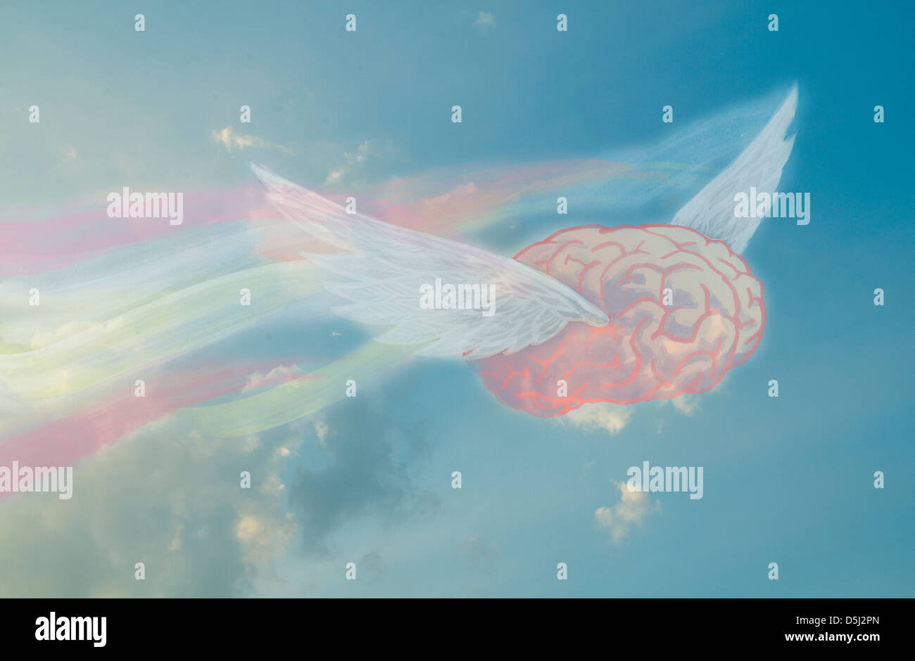 Illustrative image of flying brain representing freedom of thinking Stock Photo