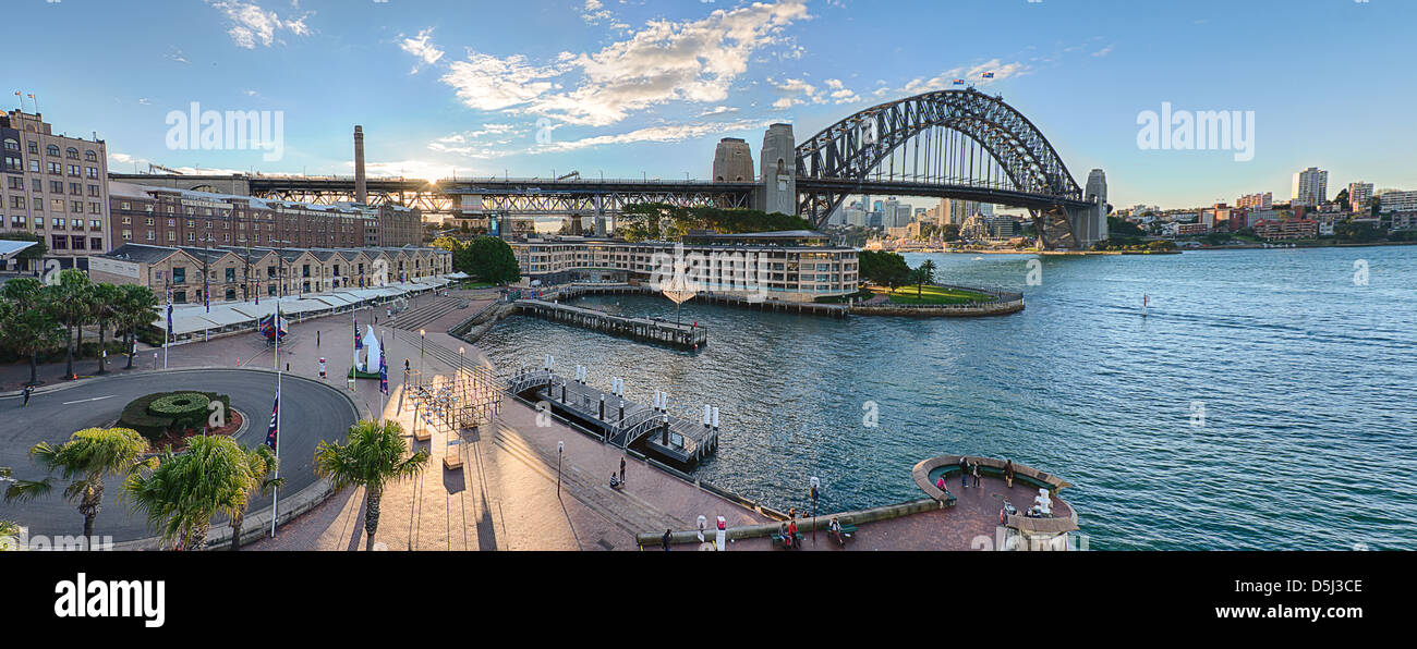 The iconic Sydney Harbour Bridge and The Rocks. Stock Photo