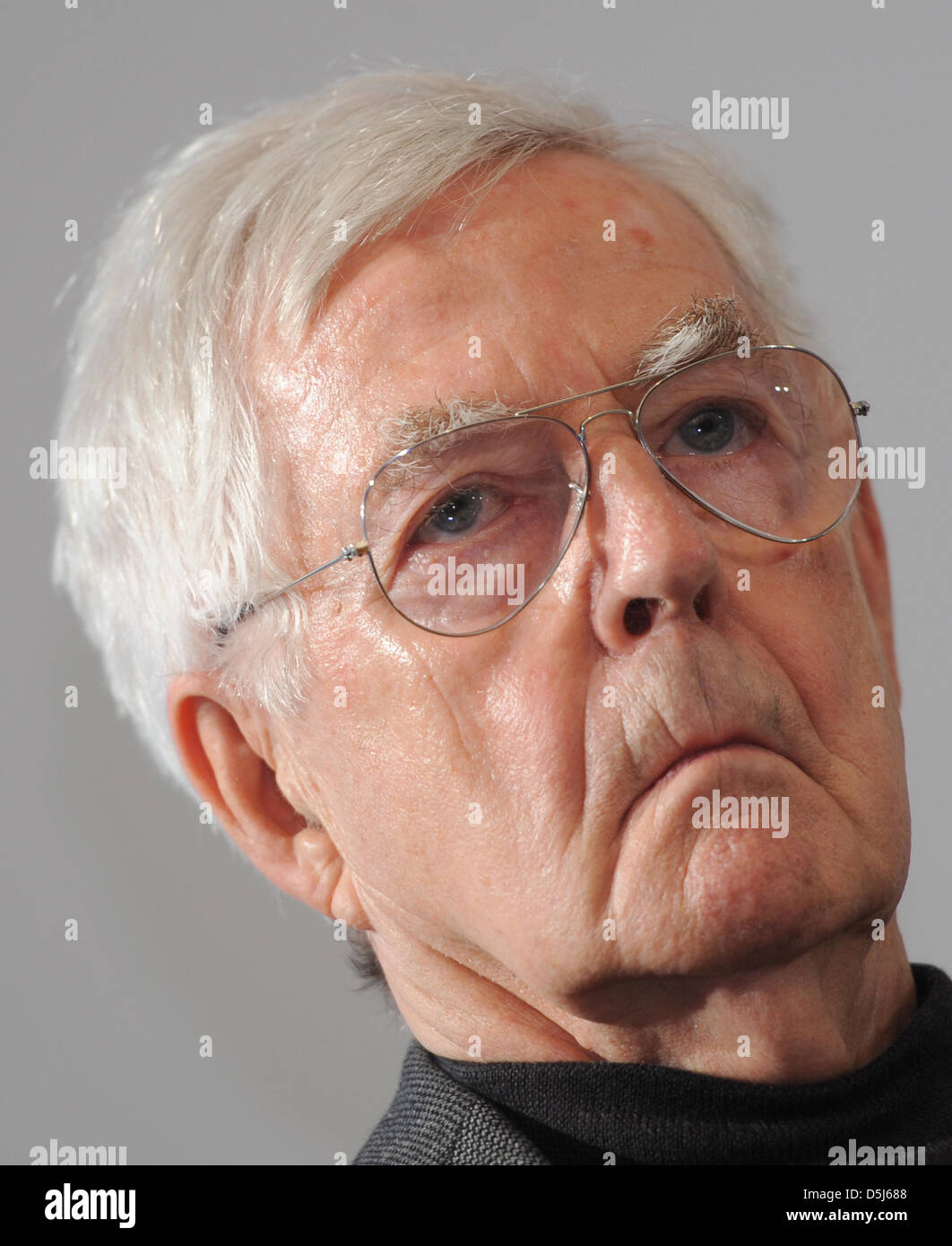 Architect and urban planner Albert Speer, Jr. sits during a press conference for the international highrise award in Frankfurt Main, Germany, 15 November 2012. His father Albert Speer was Hitler's architect and a major figure of the Third Reich. Photo: Arne Dedert Stock Photo