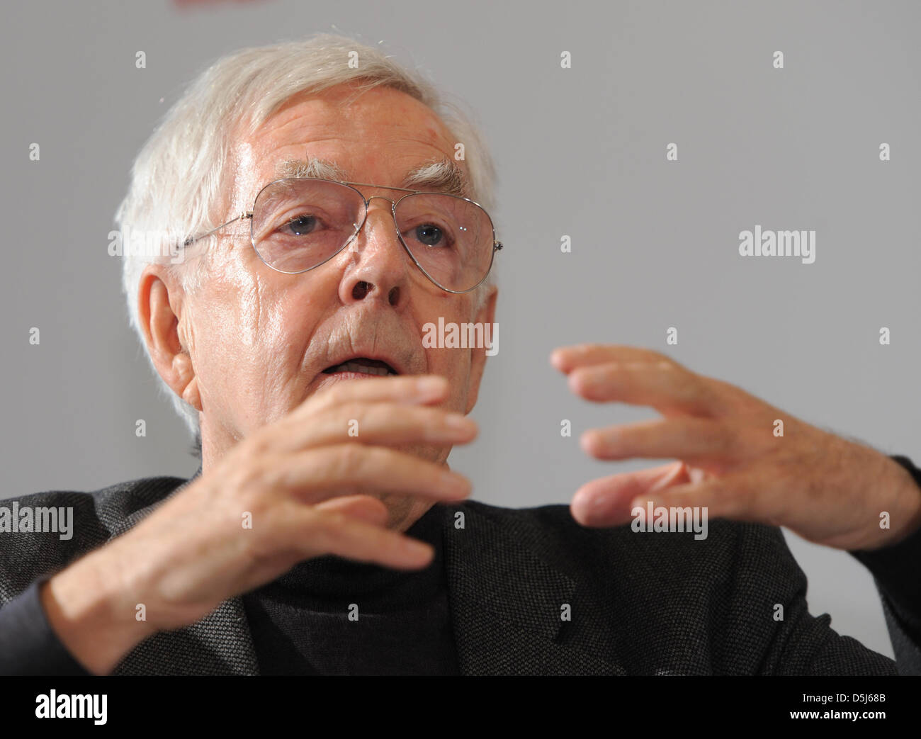 Architect and urban planner Albert Speer, Jr. sits during a press conference for the international highrise award in Frankfurt Main, Germany, 15 November 2012. His father Albert Speer was Hitler's architect and a major figure of the Third Reich. Photo: Arne Dedert Stock Photo
