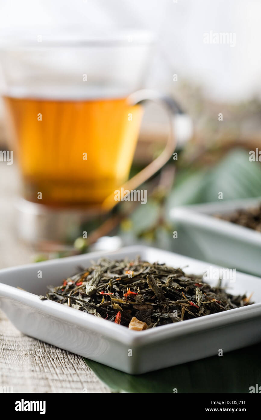 Cup of chinese green tea in glass Stock Photo