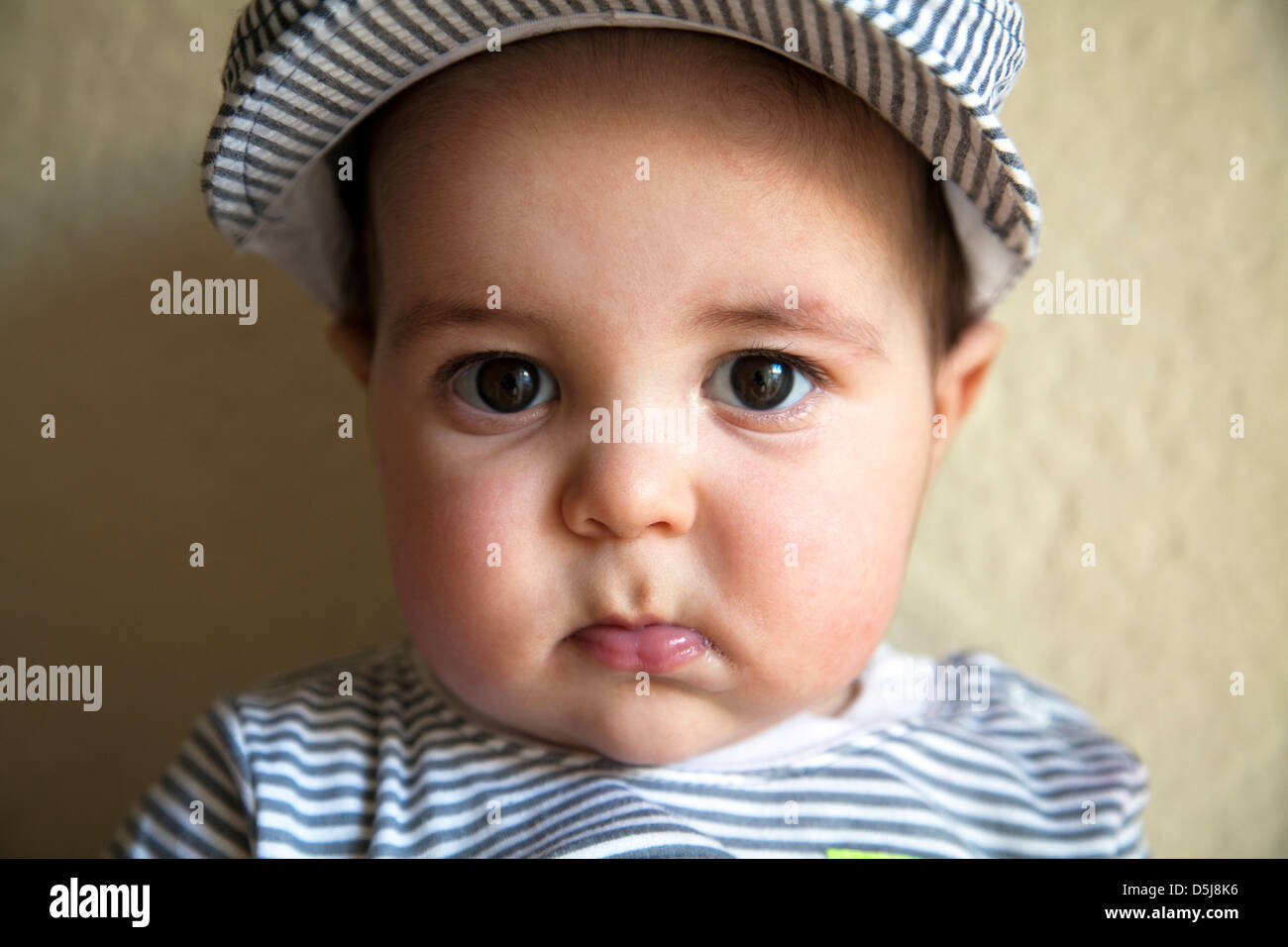 Baby Boy Portrait Wearing Cap Stock Photo Alamy