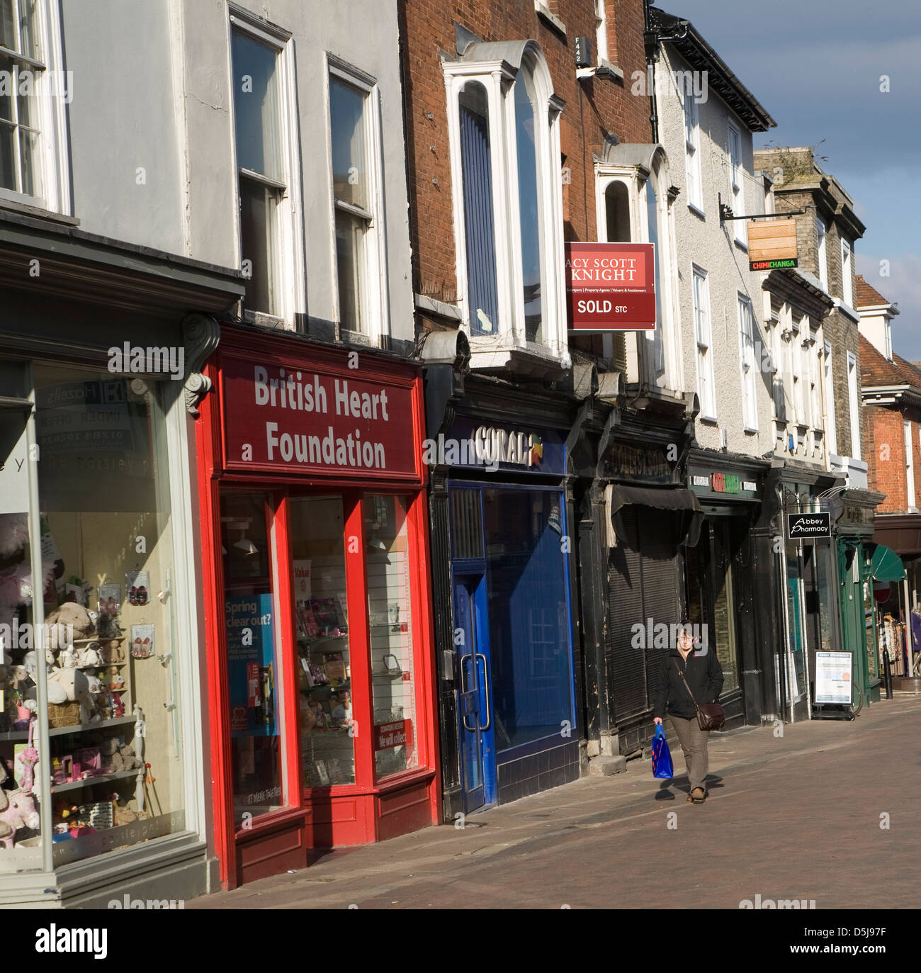 Shops in Abbeygate Street Bury St Edmunds, Suffolk, England Stock Photo