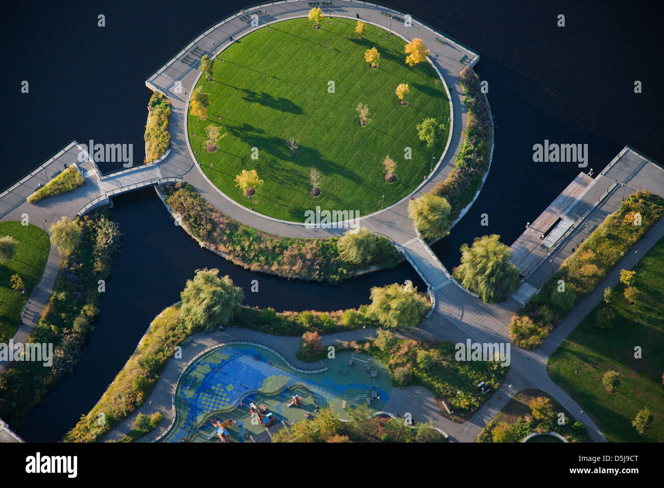 AERIAL VIEW of circular park on Charles River, Boston, MA Stock Photo ...