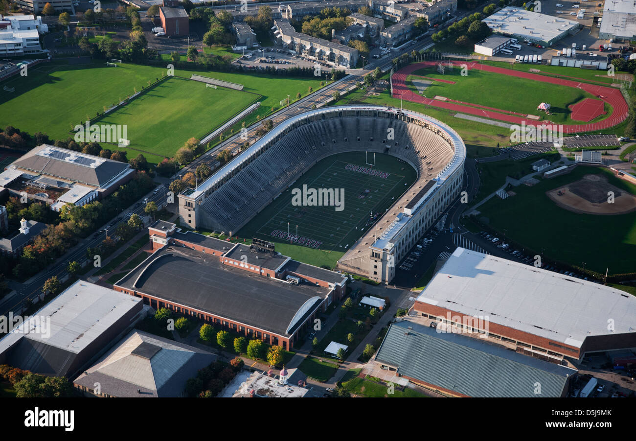 AERIAL VIEW of Soldiers Field, home of Harvard Crimson, Harvard, Cambridge, Boston, MA Stock Photo