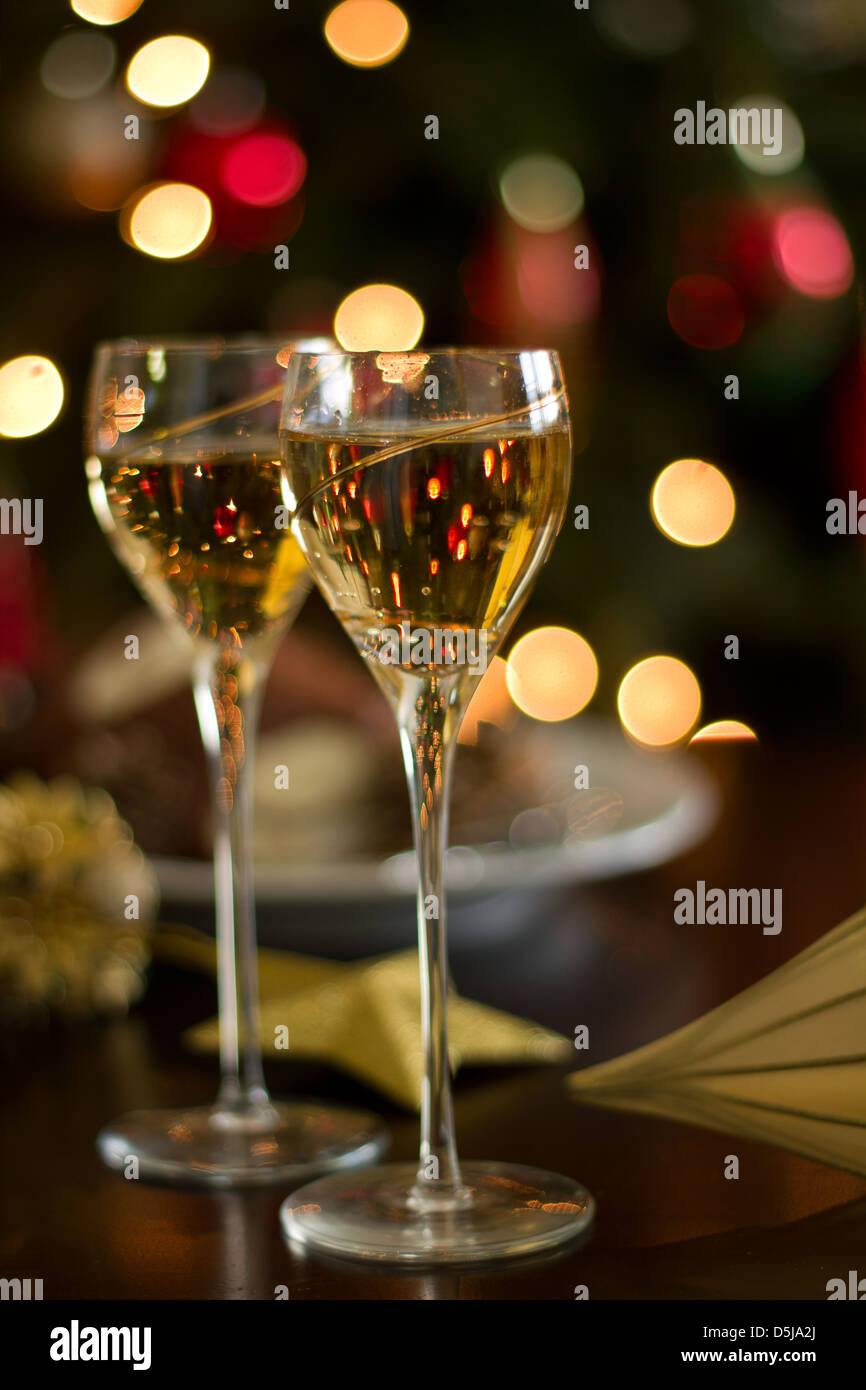 Happy New Year - champagne and party decoration Stock Photo