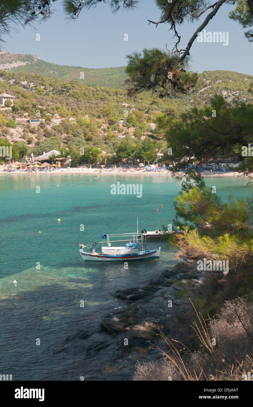 Thassos Greece Greek island September View toward the beach from the peninsula at Alyki or Aliki Stock Photo