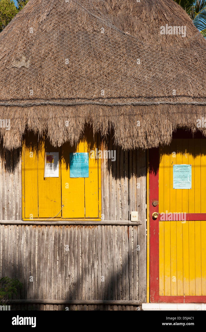 palapa at Playa del Carmen, Mayan Riviera, Mexico Stock Photo