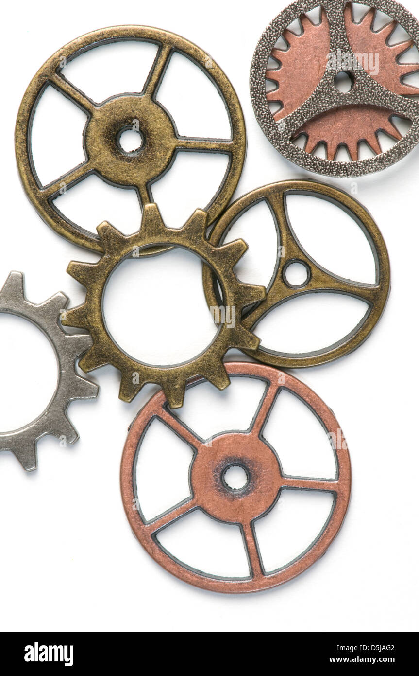 Different gears on white Stock Photo