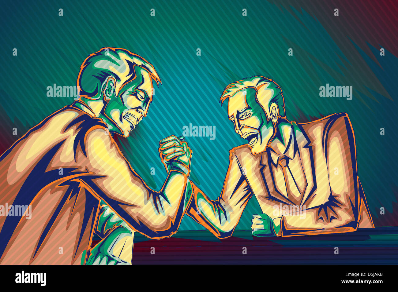 Illustrative image of businessmen arm wrestling representing business war Stock Photo