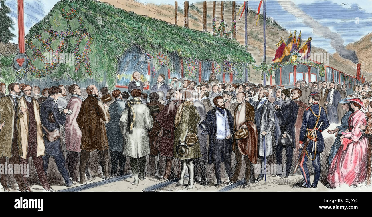 Switzerland. 19th century. Inauguration of the railroad of