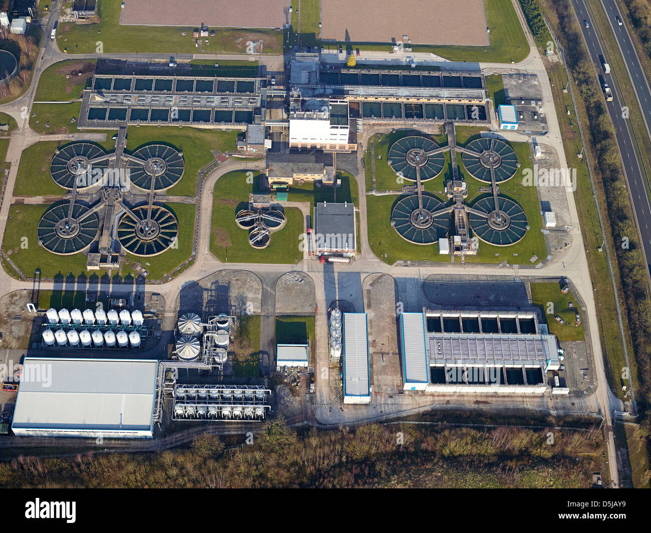 Aerial view of Sewage Treatment works, Chester, North West England