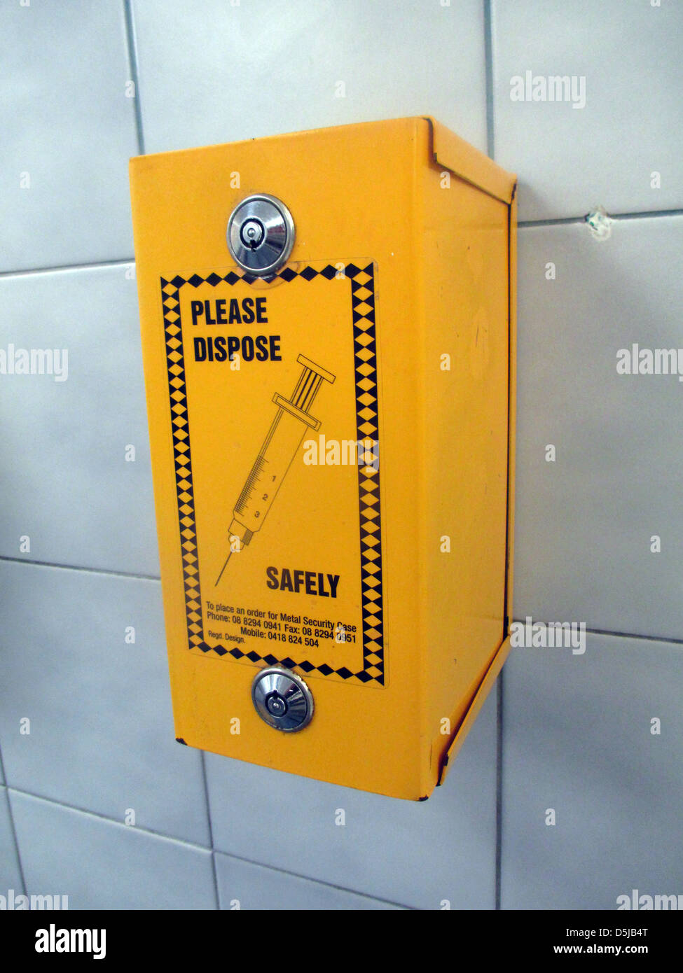 SYRINGE disposal box in Adelaide, Australia. Photo Tony Gale Stock