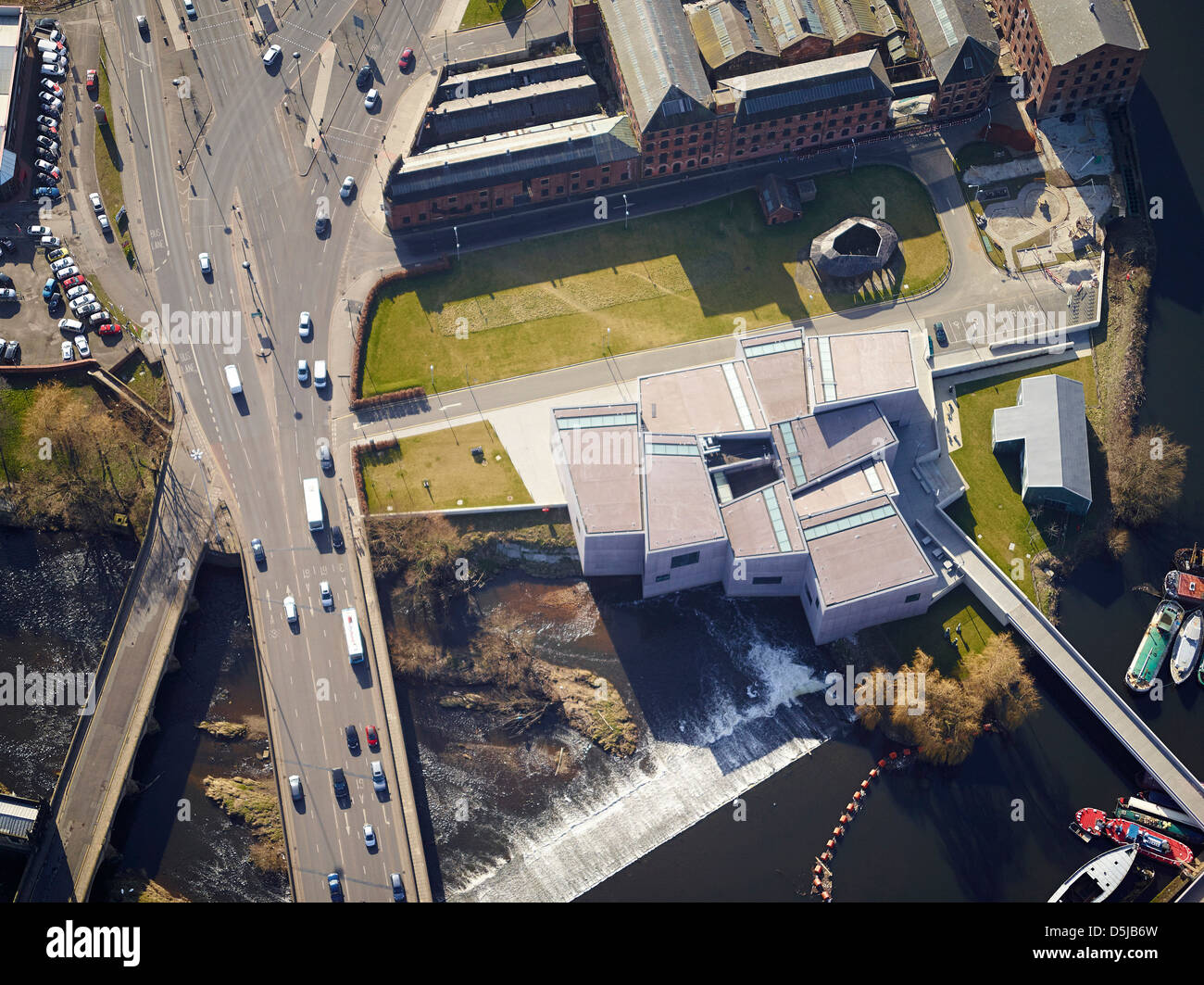An aerial view of The Hepworth Gallery. Wakefield, West Yorkshire, with